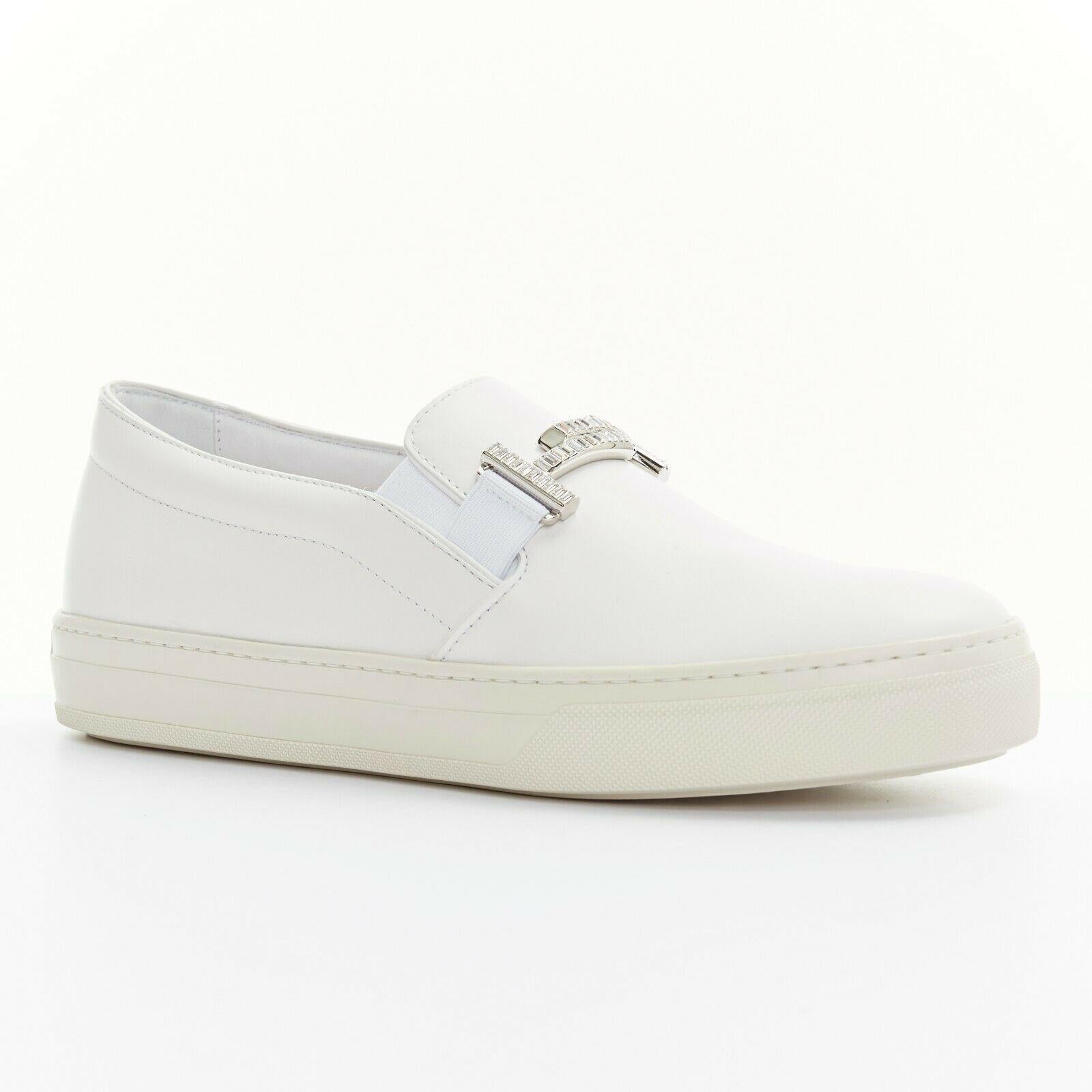 new TOD'S white leather crystal paved buckle round toe sneaker skate shoe EU37.5 In Good Condition In Hong Kong, NT
