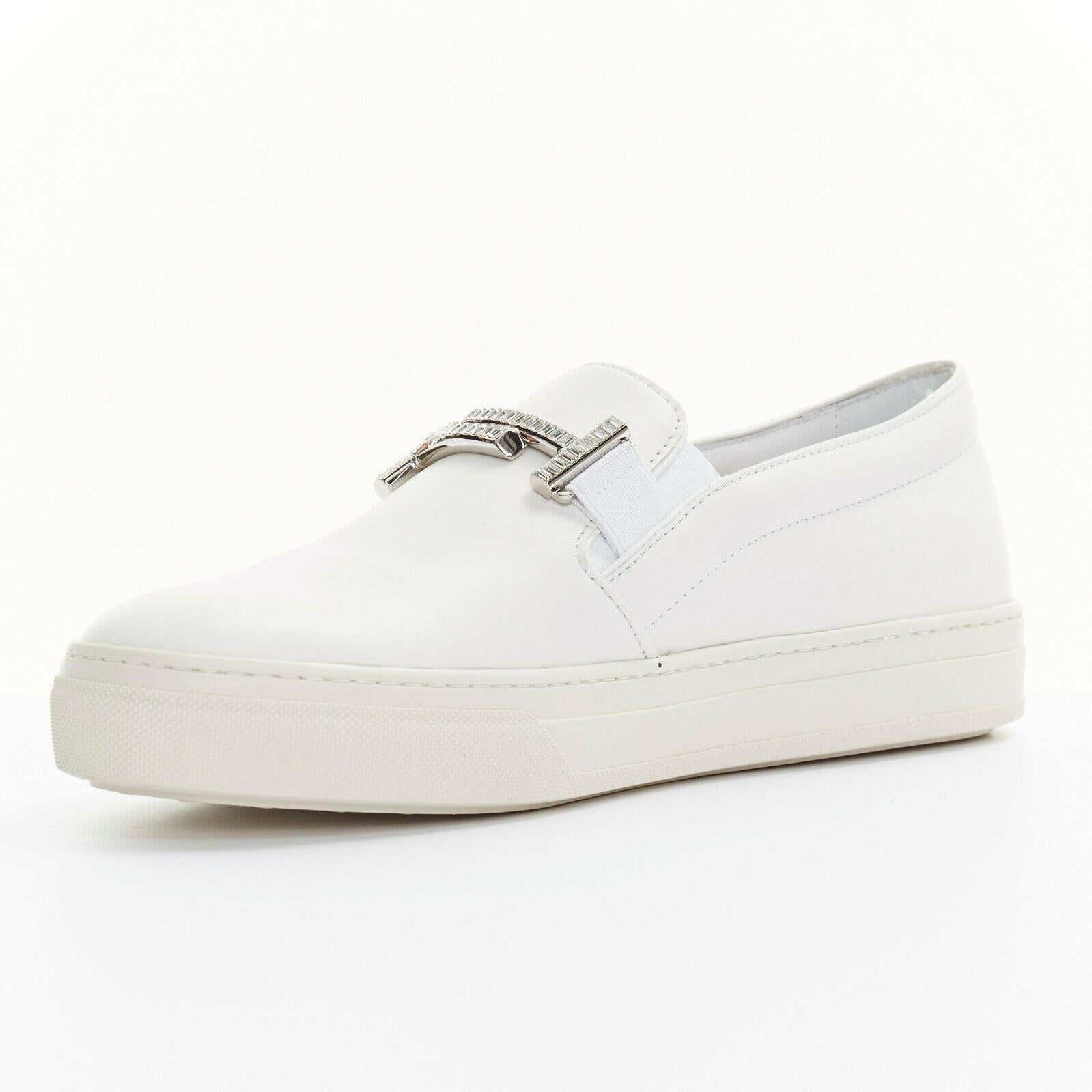 Women's new TOD'S white leather crystal paved buckle round toe sneaker skate shoe EU37.5