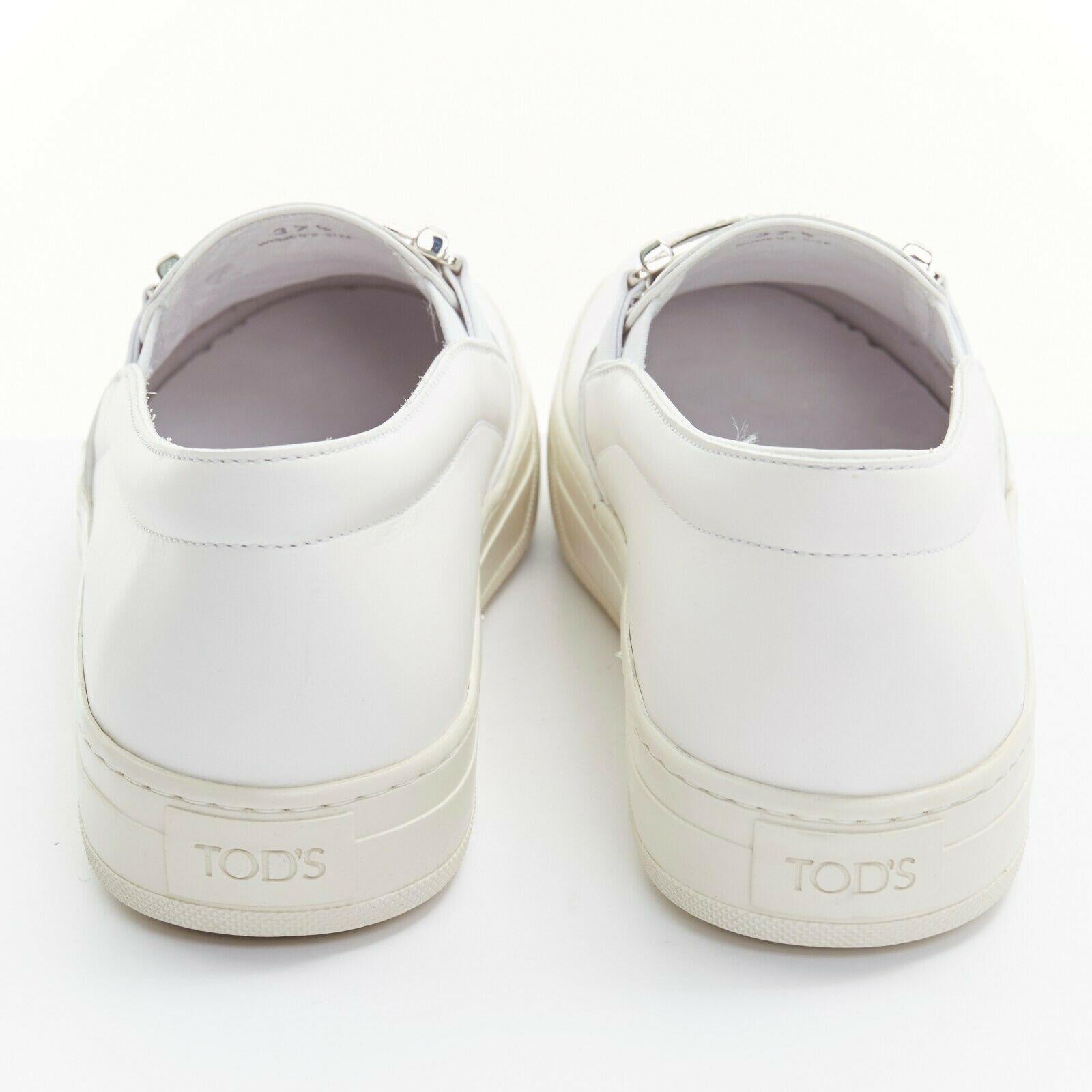new TOD'S white leather crystal paved buckle round toe sneaker skate shoe EU37.5 1