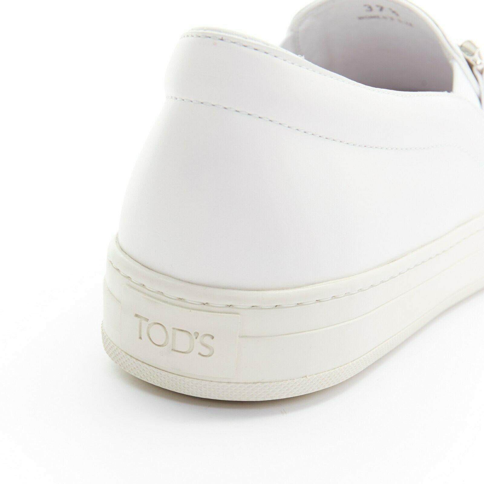 new TOD'S white leather crystal paved buckle round toe sneaker skate shoe EU37.5 3