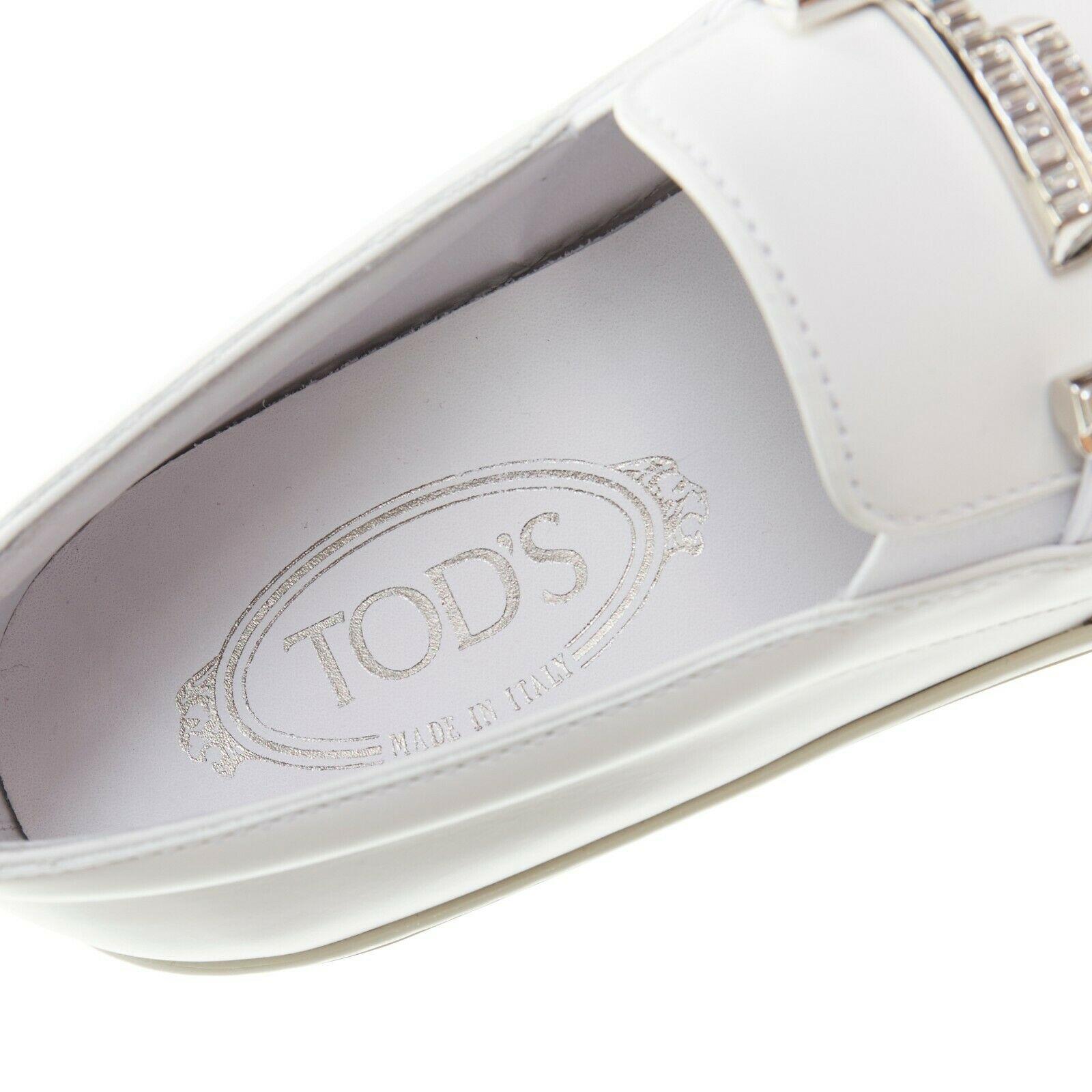 new TOD'S white leather crystal paved buckle round toe sneaker skate shoe EU37.5 4