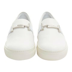 new TOD'S white leather crystal paved buckle round toe sneaker skate shoe EU37.5
