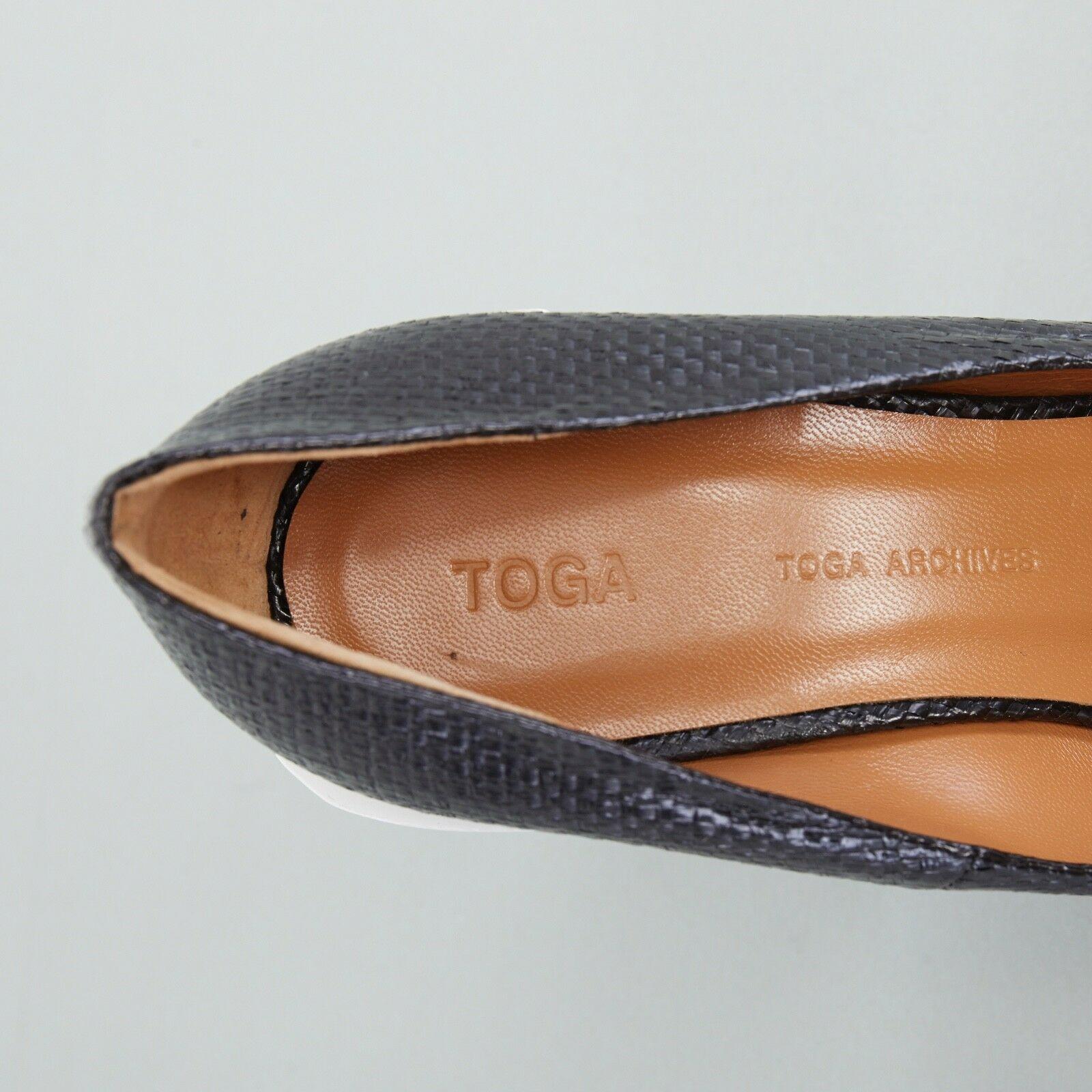 new TOGA ARCHIVES black woven V-cut PVC throat white chunky heel EU37 US7 UK4 5
