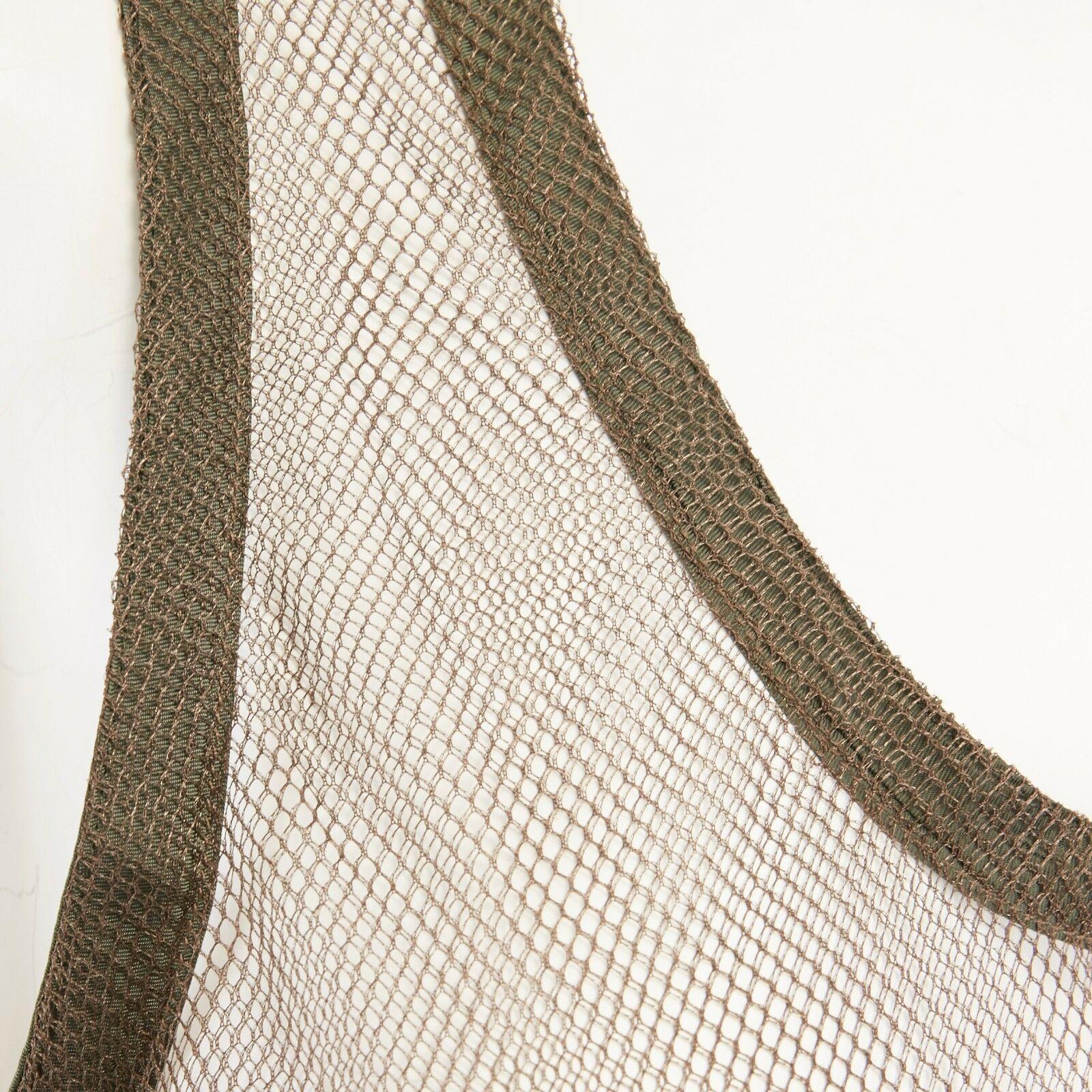 new TOGA PULLA khaki green mesh striped nylon ruffle hem tank top vest IT38 XS 2