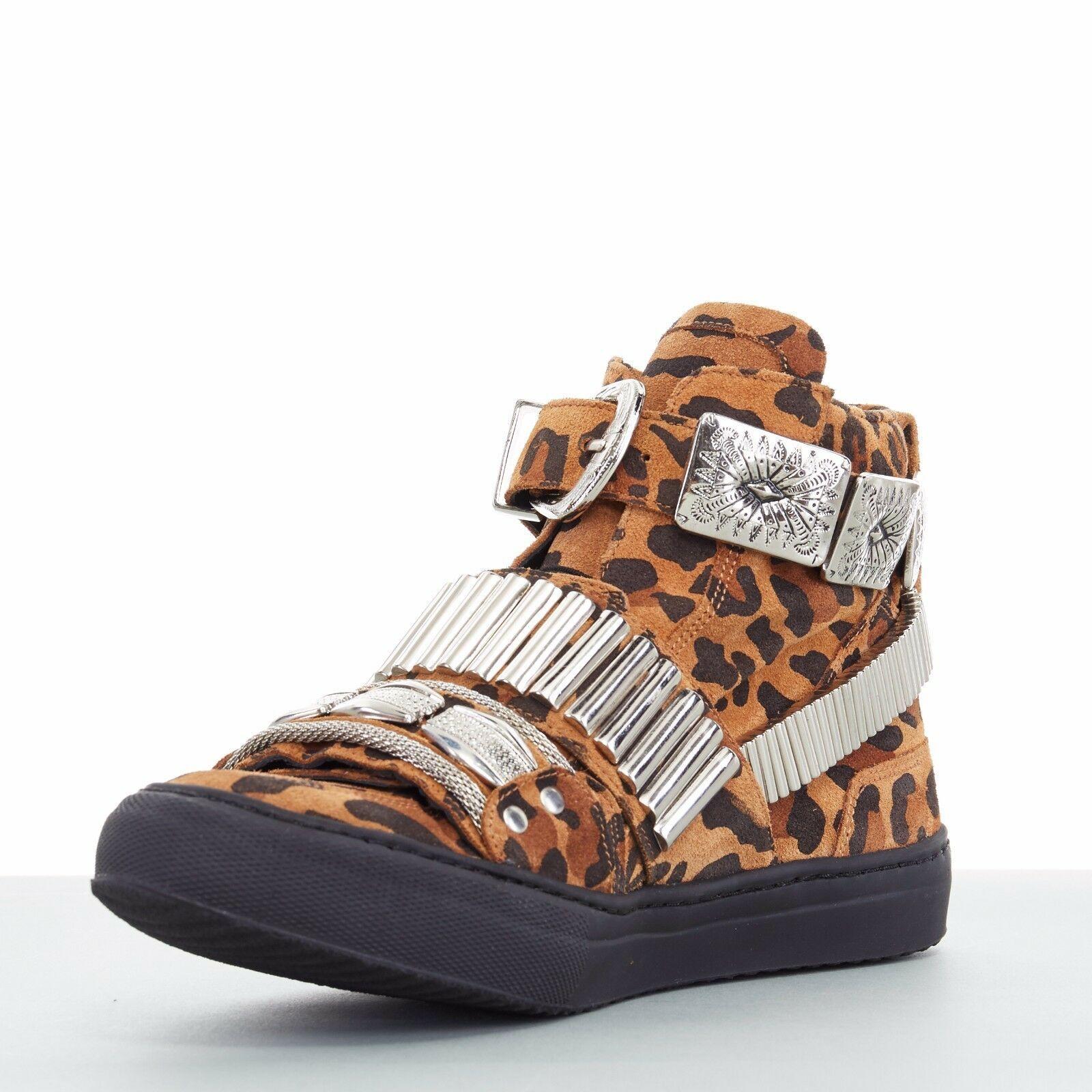 new TOGA PULLA leopard print silver hardware plate buckled sneakers EU38 US8 In Good Condition In Hong Kong, NT