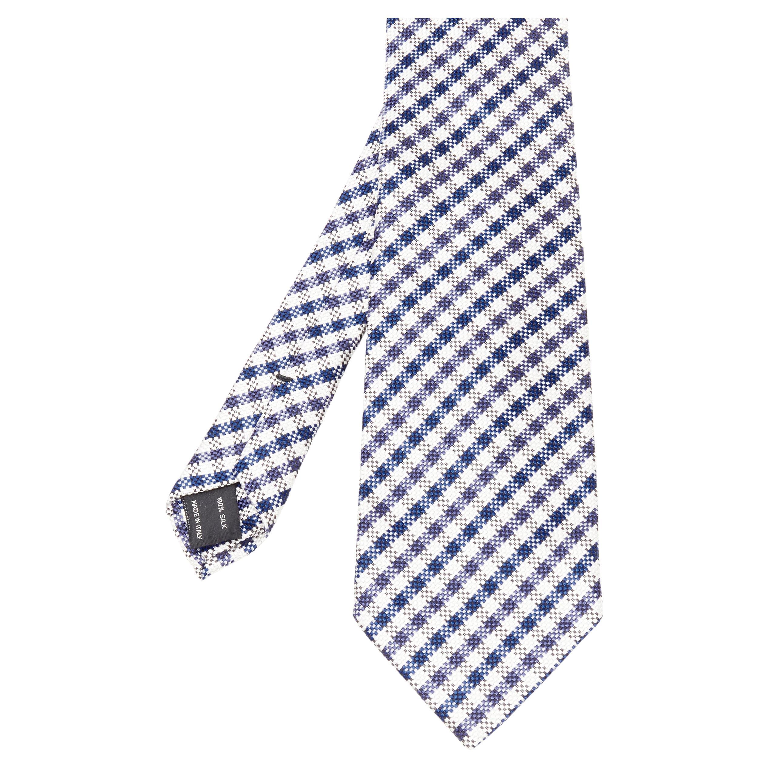 new TOM FORD 100% silk woven blue white checked tie