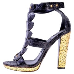 Nuovo Tom Ford Nero Alligatore Piattaforma Metallizzata Oro Tacco Sandali It 41 - US 11