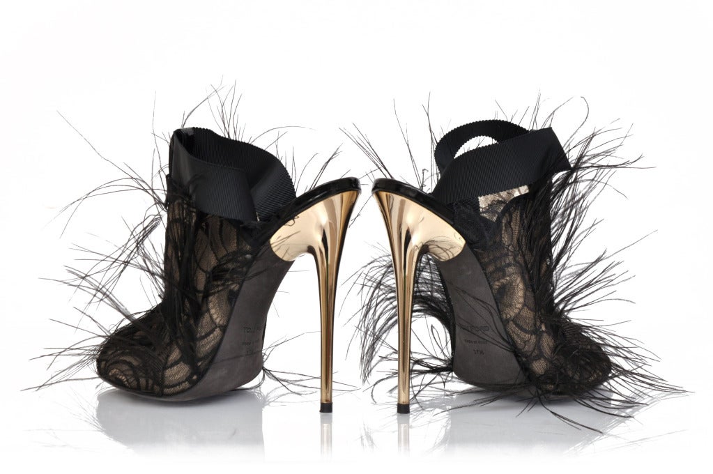 Women's New Tom Ford Black Lace and Feather Shoes as seen on stars