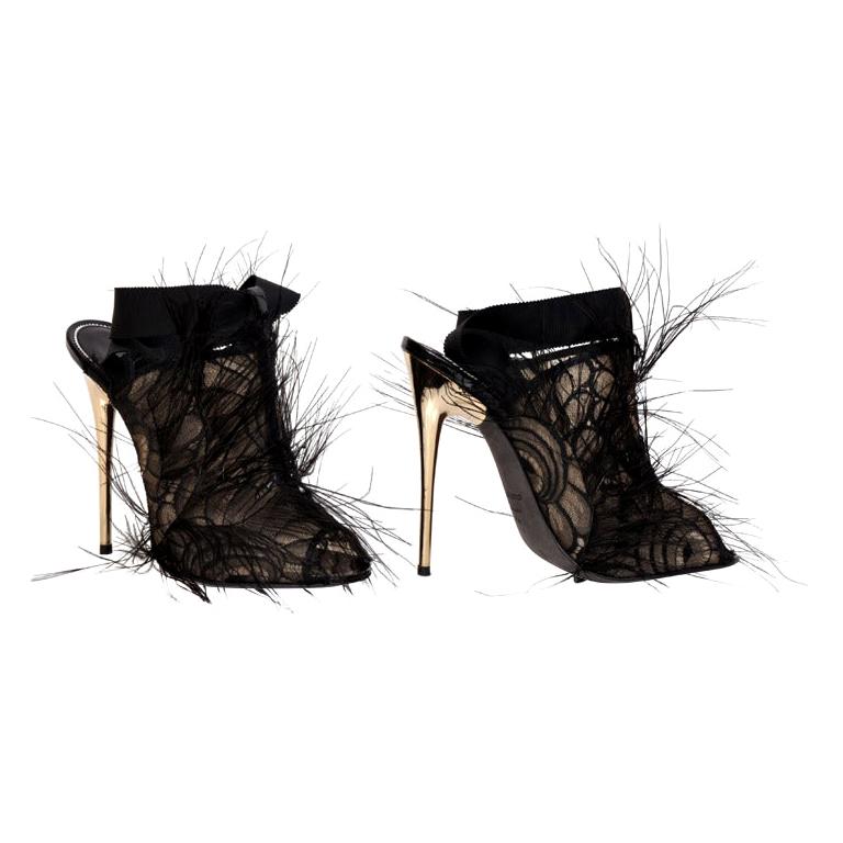 New Tom Ford Black Lace and Feather Shoes as seen on stars