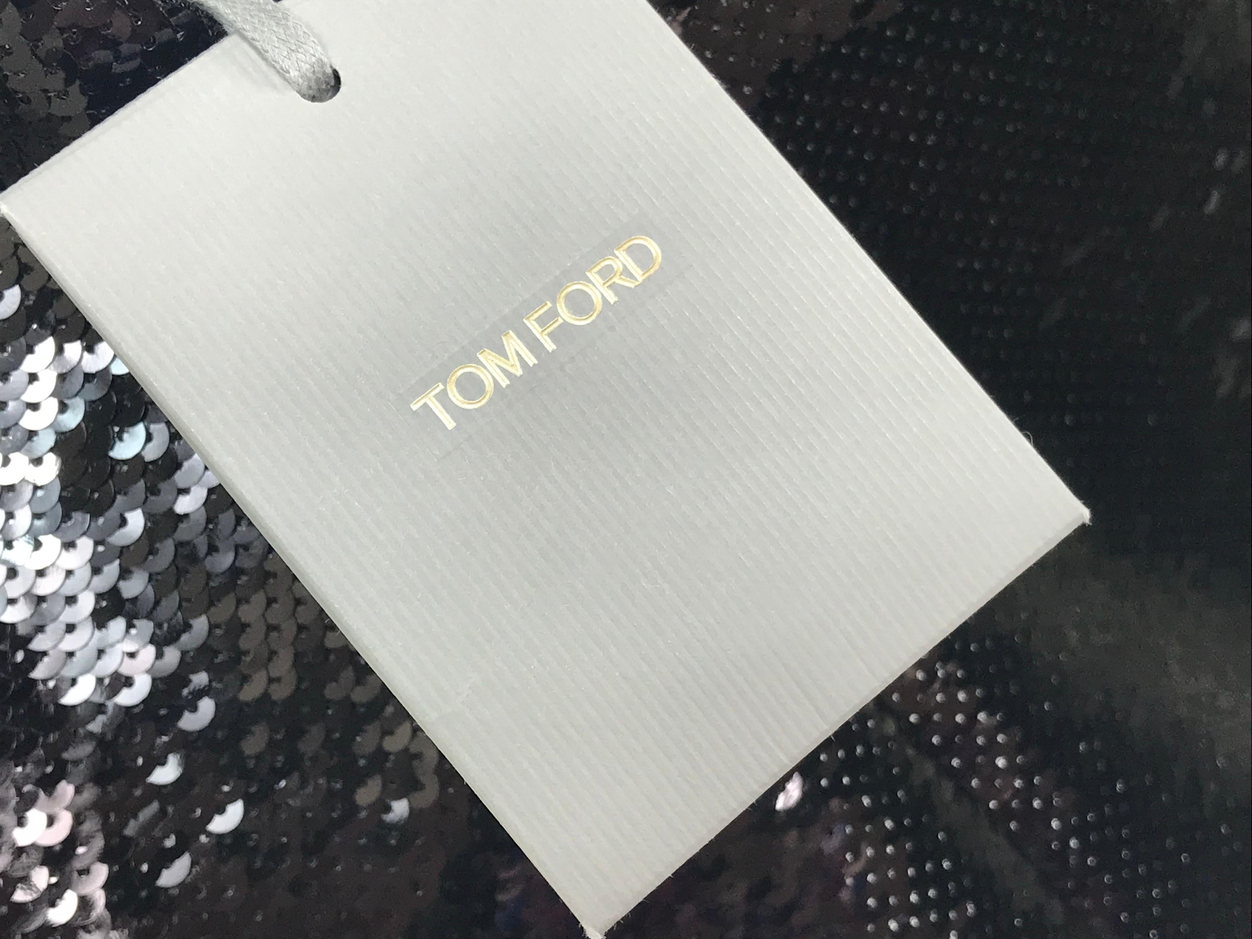 Women's New Tom Ford Black Sequin Long Sleeve Stretch Mini Dress Tunic Italian 42