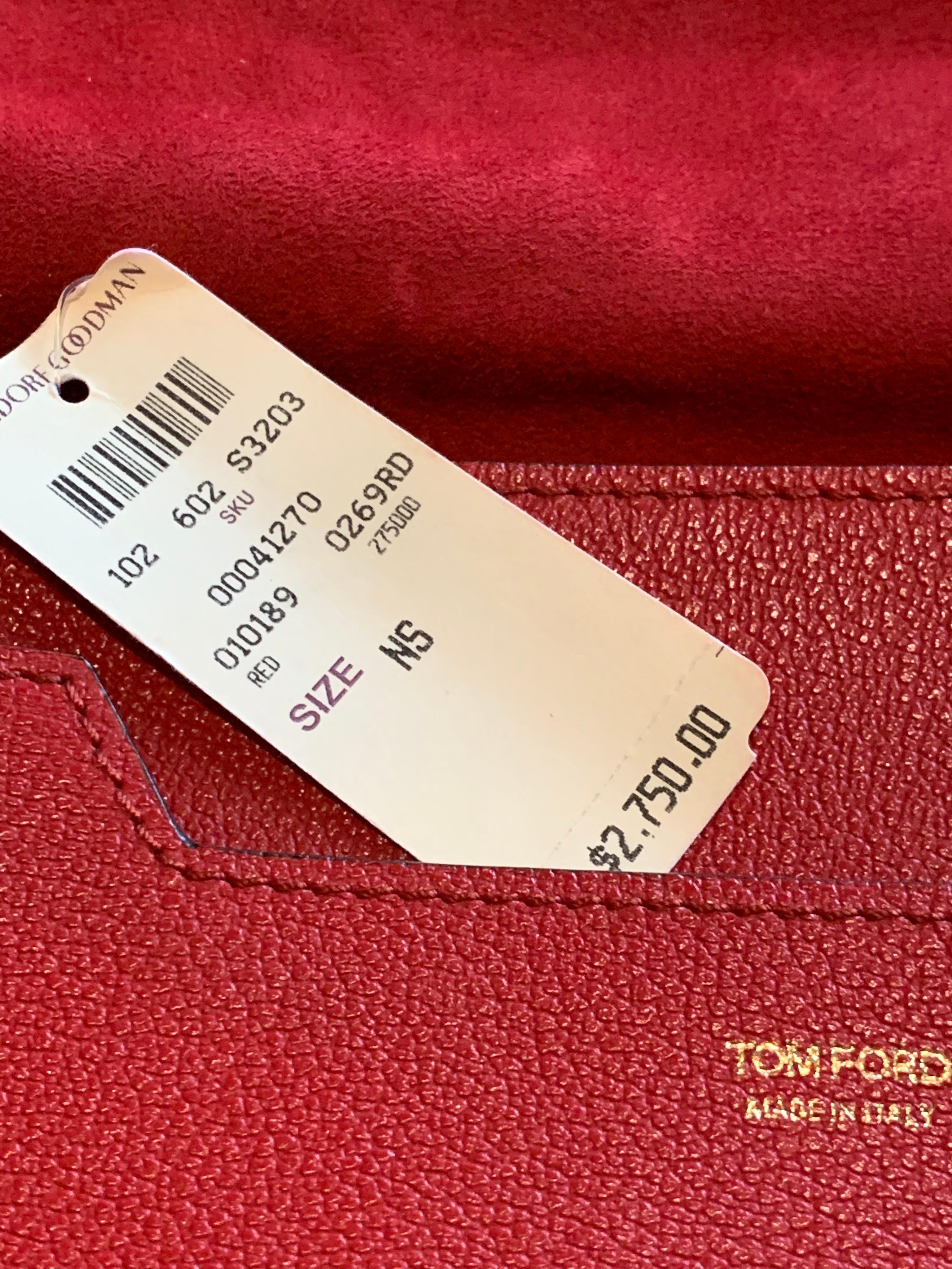 New Tom Ford Crimson Textured Leather Saddlebag-Style Shoulder Bag W/ Gold Chain 1