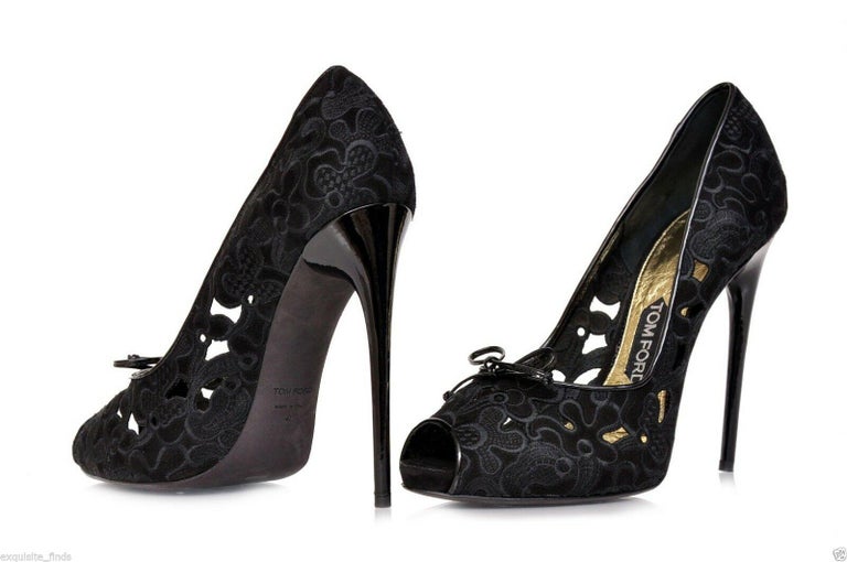 New TOM FORD EMBROIDERED SUEDE PLATFORM OPEN TOE PUMPS SHOES Size 41 ...