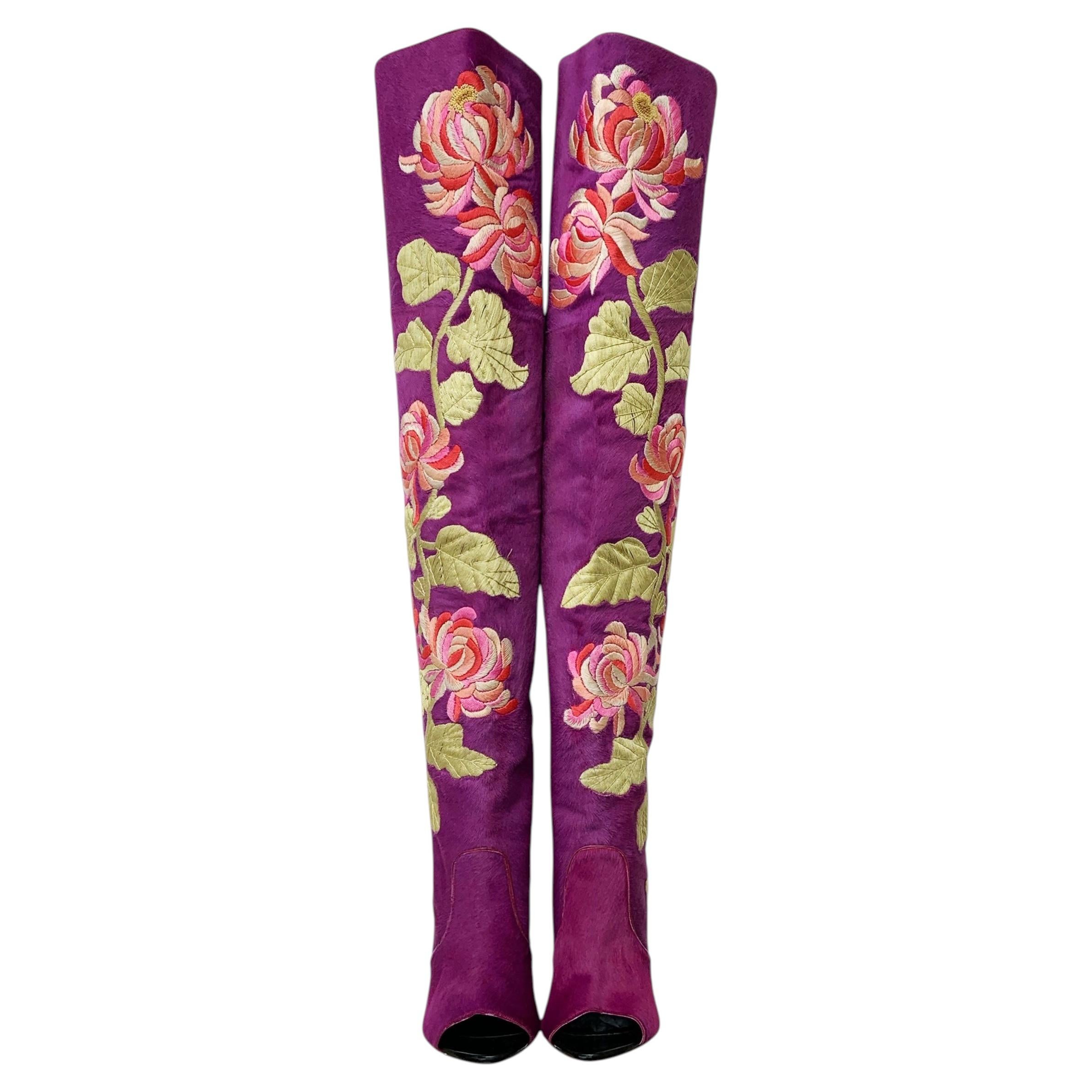 New Tom Ford Fall 2013 Embroidered Fur Over-the-Knee Boots Italian 39