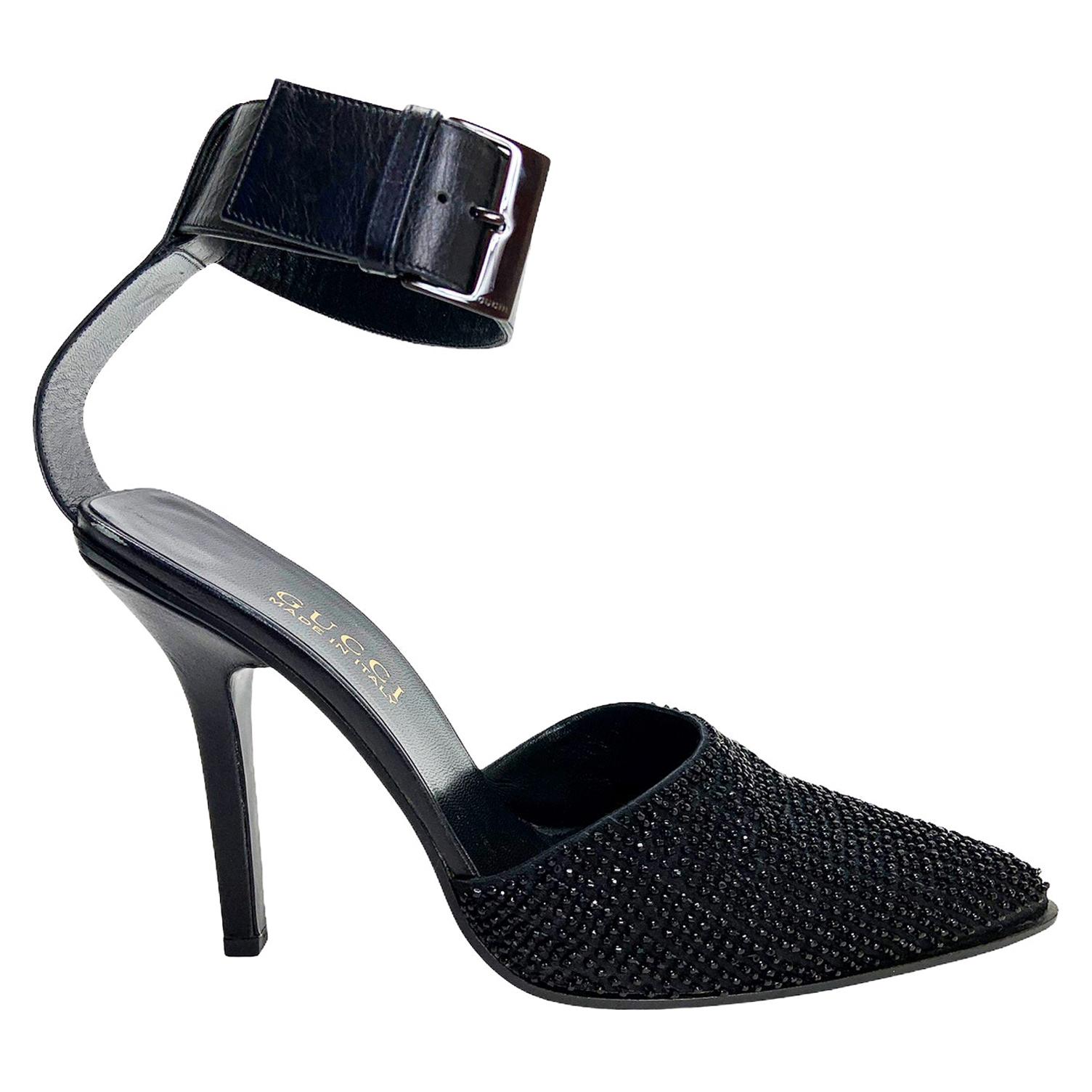 New Tom Ford for Gucci 1997 Collection Beaded Ankle-Strap Shoes 38 C - US 8  C For Sale at 1stDibs