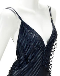 New Tom Ford for Gucci 2002 Collection Black Silk Deep Plunge Open Back Dress 44
