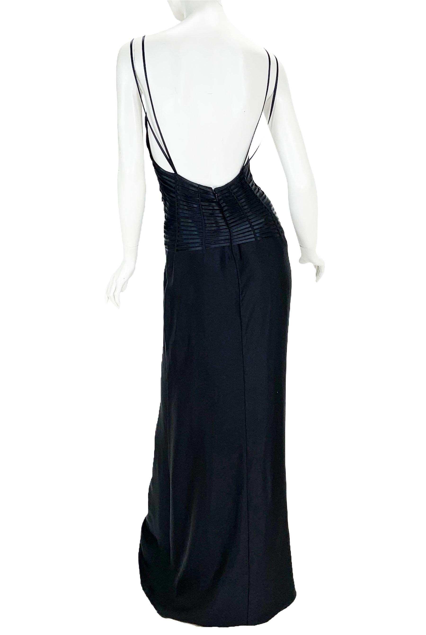 New Tom Ford for Gucci 2002 Collection Black Silk Deep Plunge Open Back Dress 44 For Sale 3