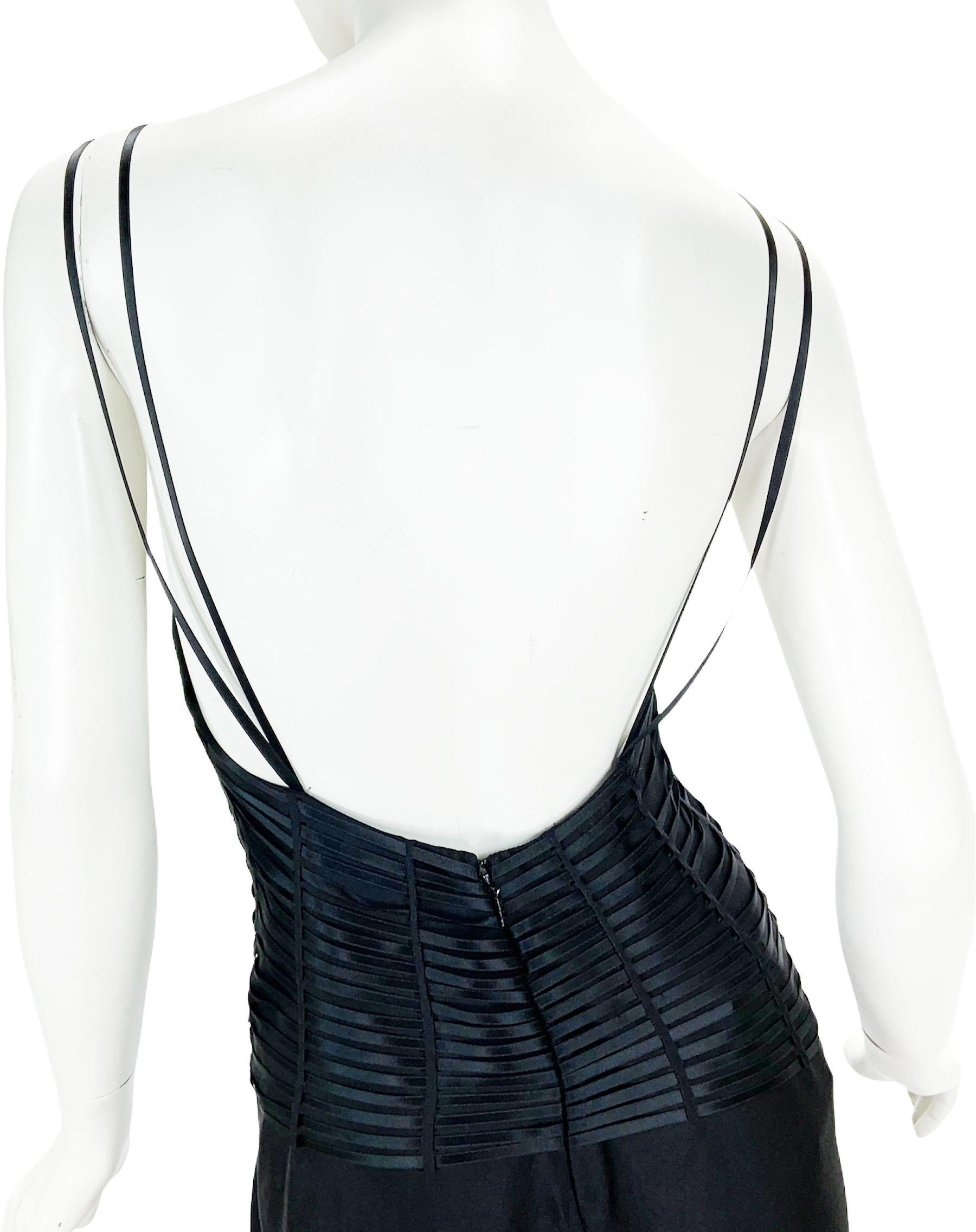 New Tom Ford for Gucci 2002 Collection Black Silk Deep Plunge Open Back Dress 44 For Sale 4