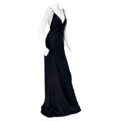 Nuovo Tom Ford for Gucci Collezione 2002 Vestito aperto sul retro in seta nera a tuffo profondo 44