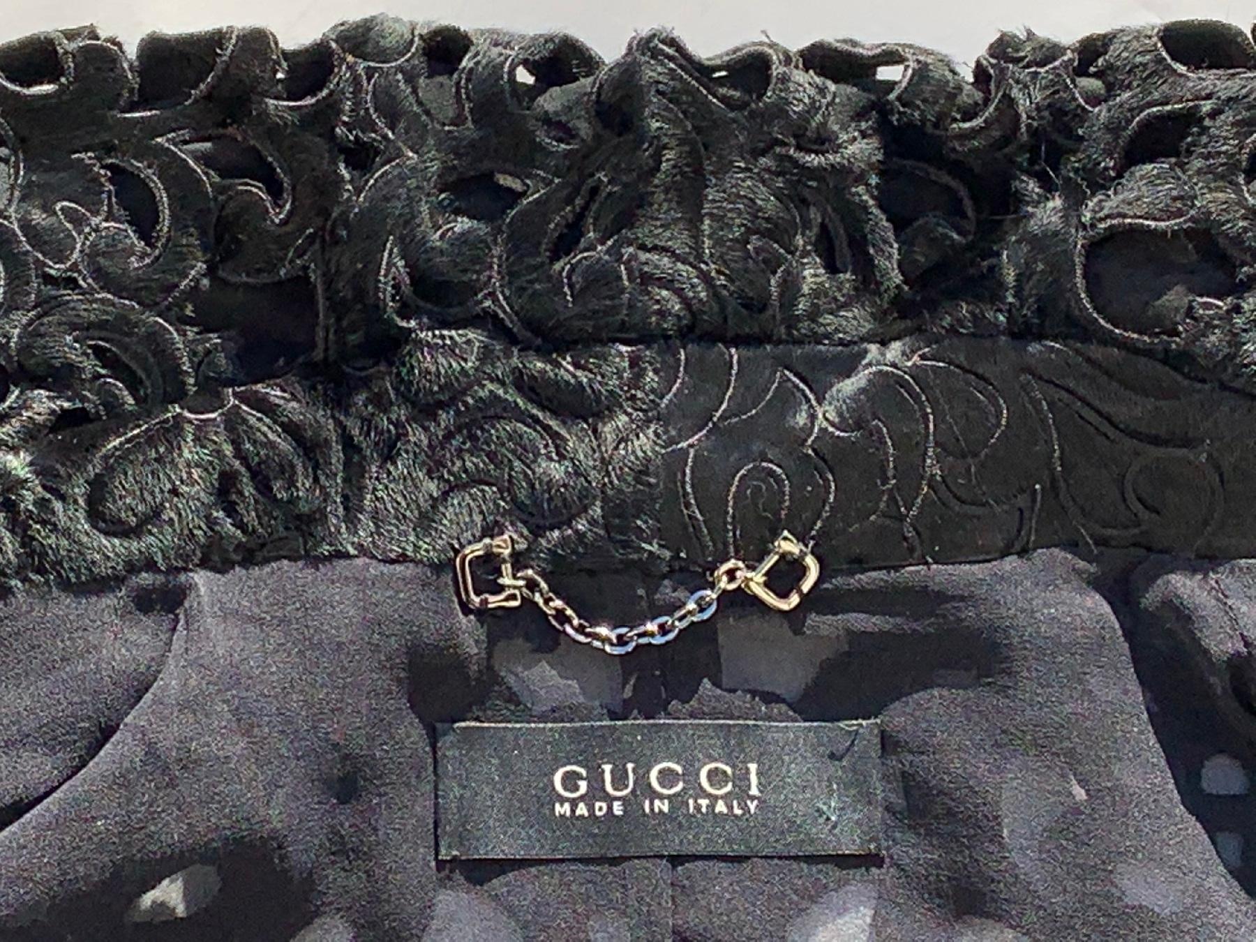 New Tom Ford for Gucci 2004 Collection Black Lamb Fur Laser Cut Jacket 42 - US 6 For Sale 4