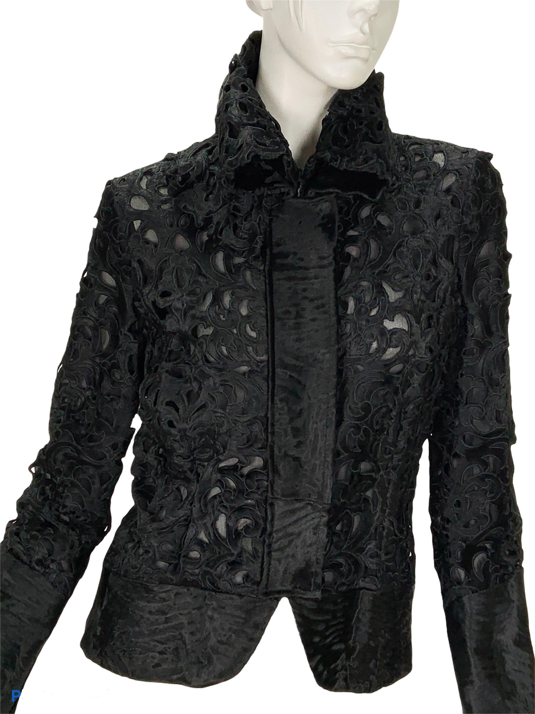 Limited Edition!!!
New Tom Ford for Gucci Astrakhan Fur Fitted Jacket
F/W 2004 Collection
Designer size 42 - US 6
100% Real Fur, Laser Cut and Embroidery, Oversize High Collar,  Decorative Bow.
100% Silk Lining, Front Snap Closure.
Measurements: