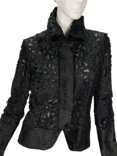New Tom Ford for Gucci 2004 Collection Black Lamb Fur Laser Cut Jacket 42 - US 6