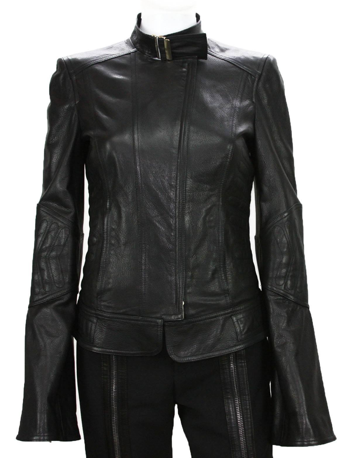 Noir Veste noire à chevrons en cuir Tom Ford pour Gucci, collection 2004, taille IT 42 - US 6, neuve en vente