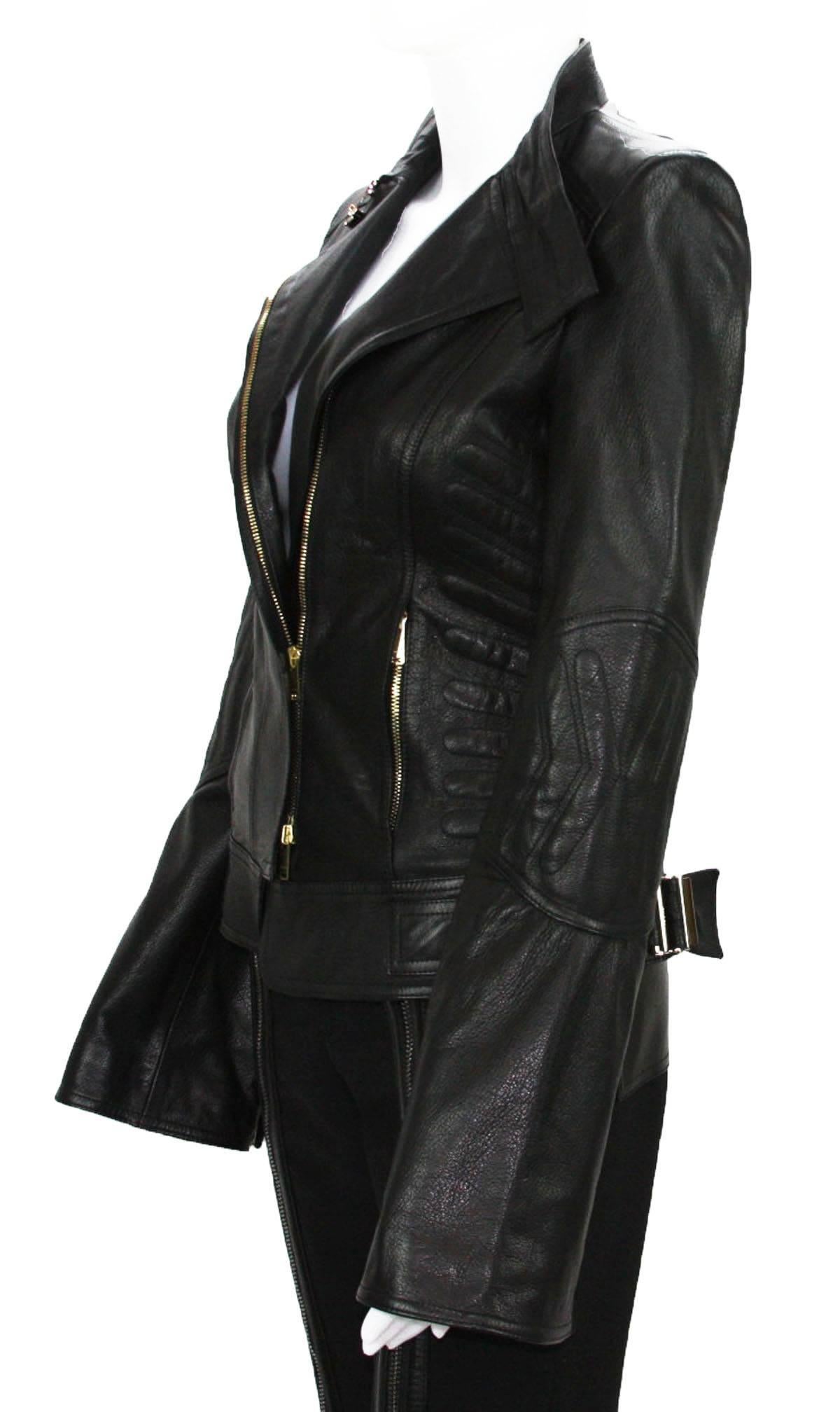 Veste noire à chevrons en cuir Tom Ford pour Gucci, collection 2004, taille IT 42 - US 6, neuve en vente 1