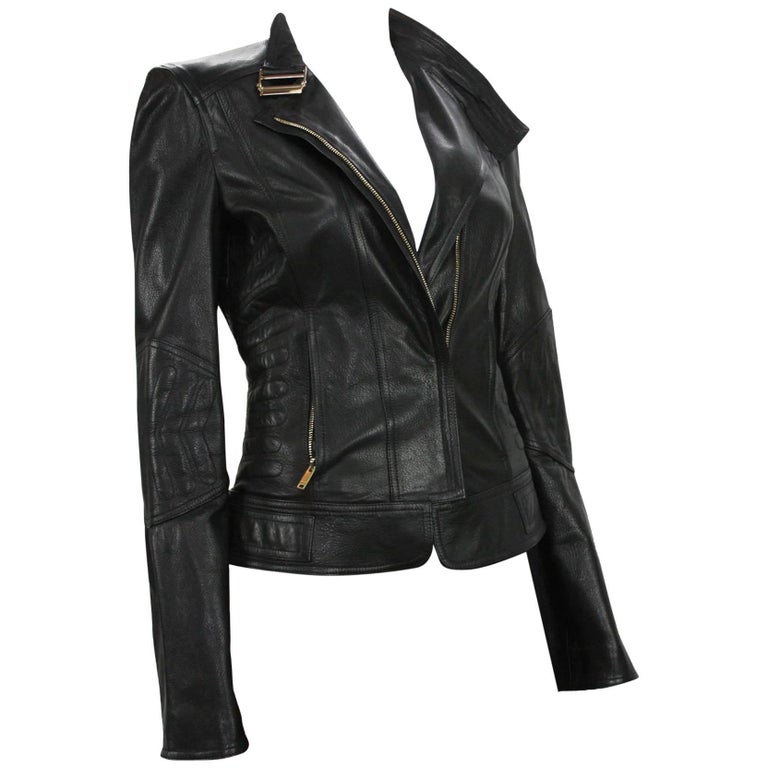 New TOM FORD for GUCCI 2004 Collection Leather Chevron Black Jacket It 42 -  US 6 For Sale at 1stDibs