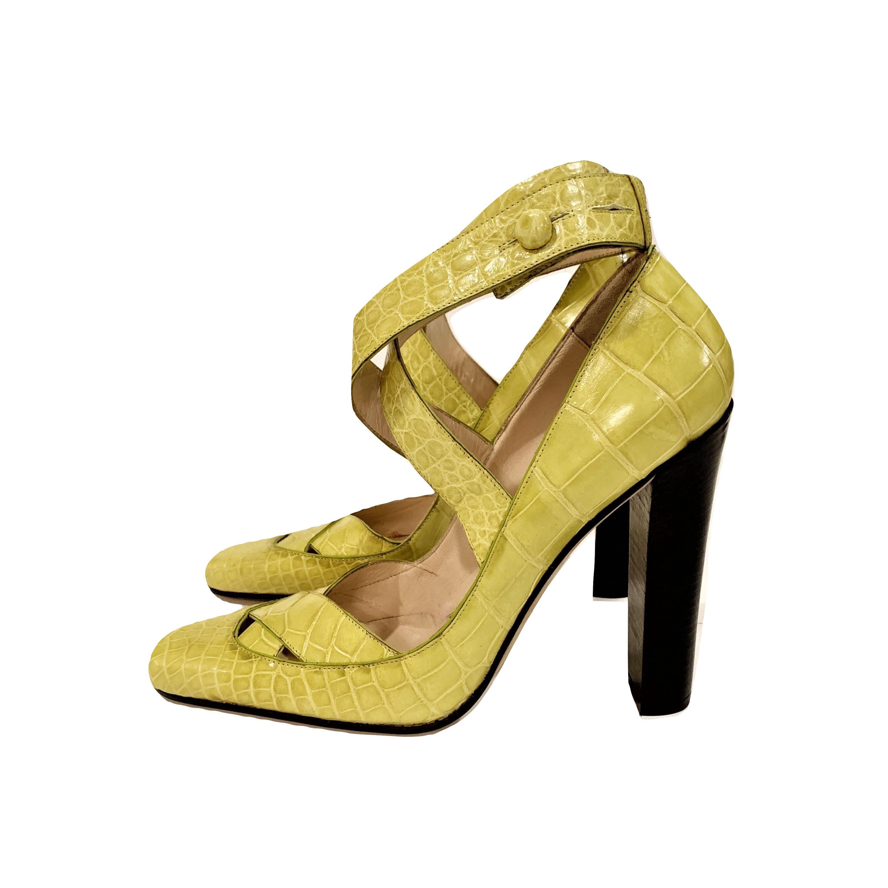 Neu Tom Ford for Gucci Krokodil Ballerina Heels Pumps in Light Chartreuse Sz 39 1