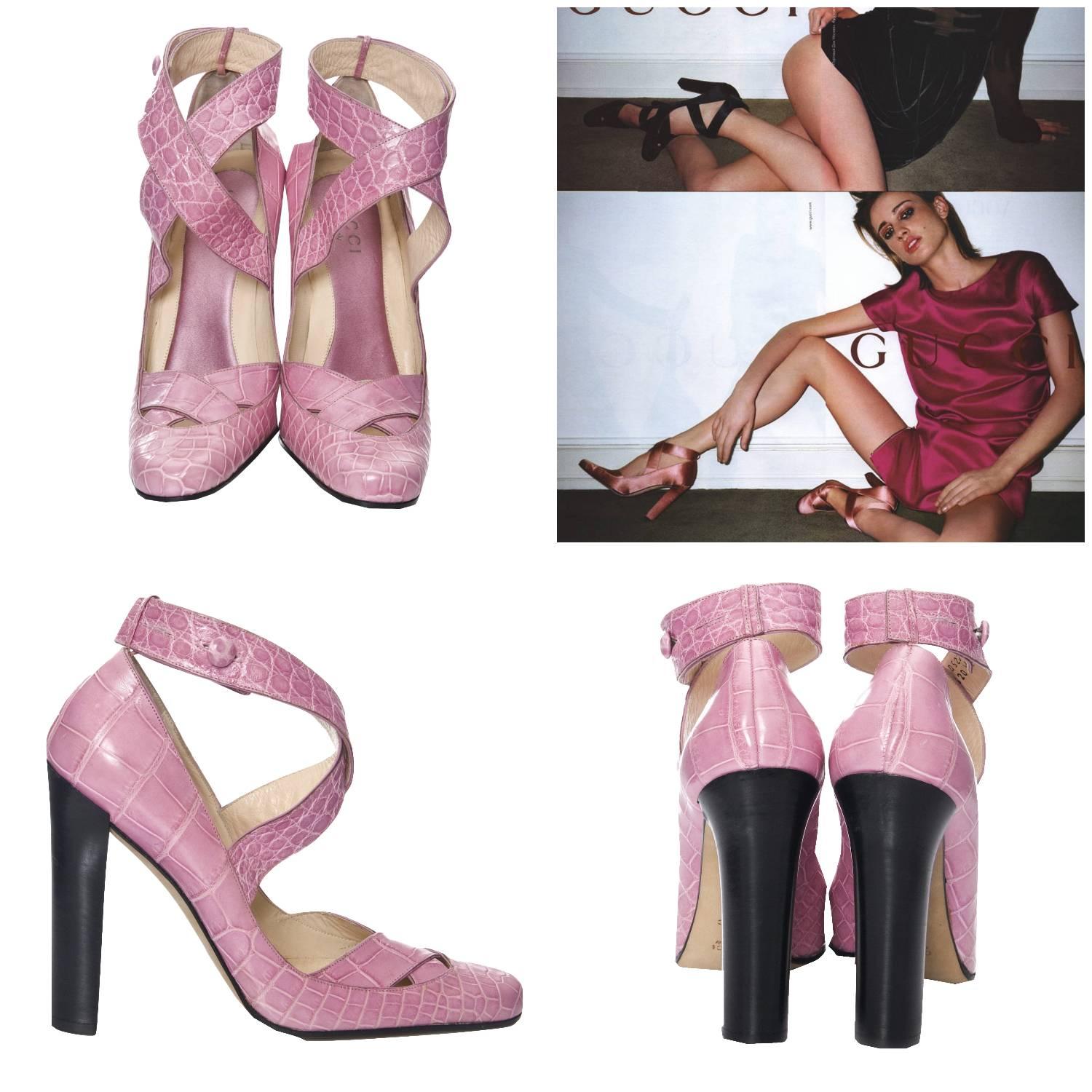 Tom Ford For Gucci Heels
Own a Piece of Fashion History
Brand New, Rare Collectible Ad Runway Heels
* Stunning in Pink Genuine Crocodile
* Tom Ford's Iconic Runway Heels
* Euro Size: 39 
* Adjustable Crocodile Ankle Strap
* Leather & Pink Satin