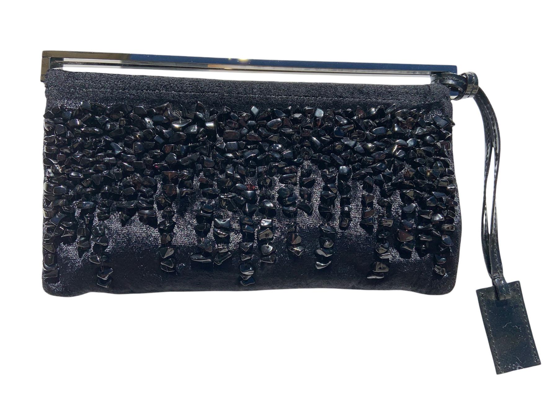 Nuovo Tom Ford for Gucci FW 1999 Velluto Onyx Beaded Knee Boots & Clutch 37 e 37.5 in vendita 8