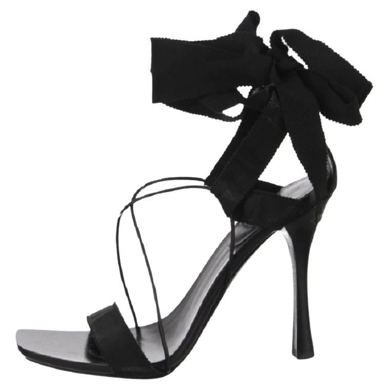New Tom Ford for Gucci F/W 2002 Black Grosgrain Lace-Up Sandals It 39.5 & 38.5 For Sale