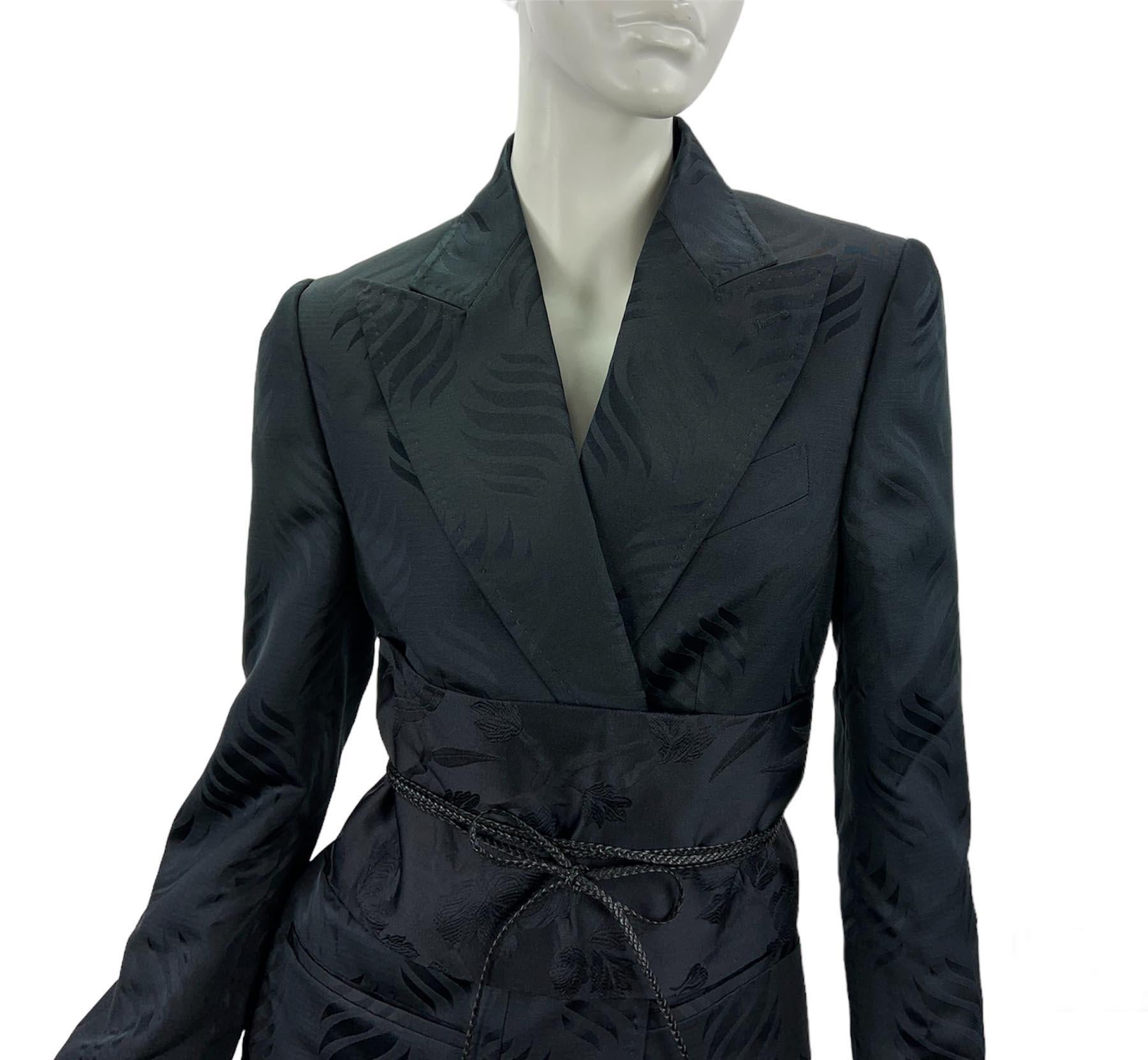 Tom Ford for Gucci Runway Silk Kimono Jacket Blazer with Matching Obi Belt
F/W 2002 Runway Collection
Italian size 44 - US 8
100% Silk, Black Color, 3 Front Pockets, 3 Inner Pockets, Matching Silk Obi Belt with Braided Leather Ties, Open Style,
