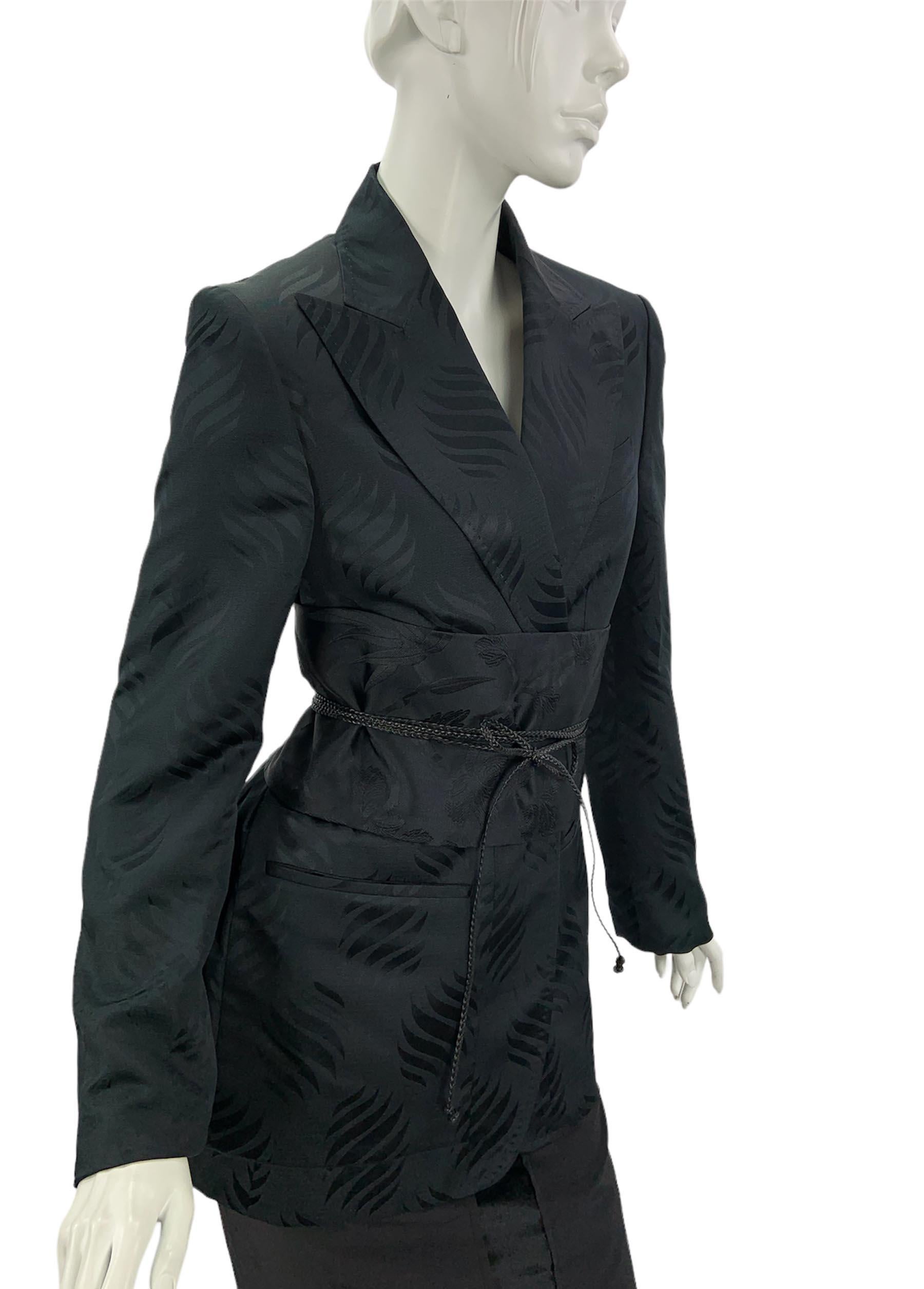 New Tom Ford for Gucci F/W 2002 Black Silk Kimono Jacket with Obi Belt It. 44 In New Condition For Sale In Montgomery, TX