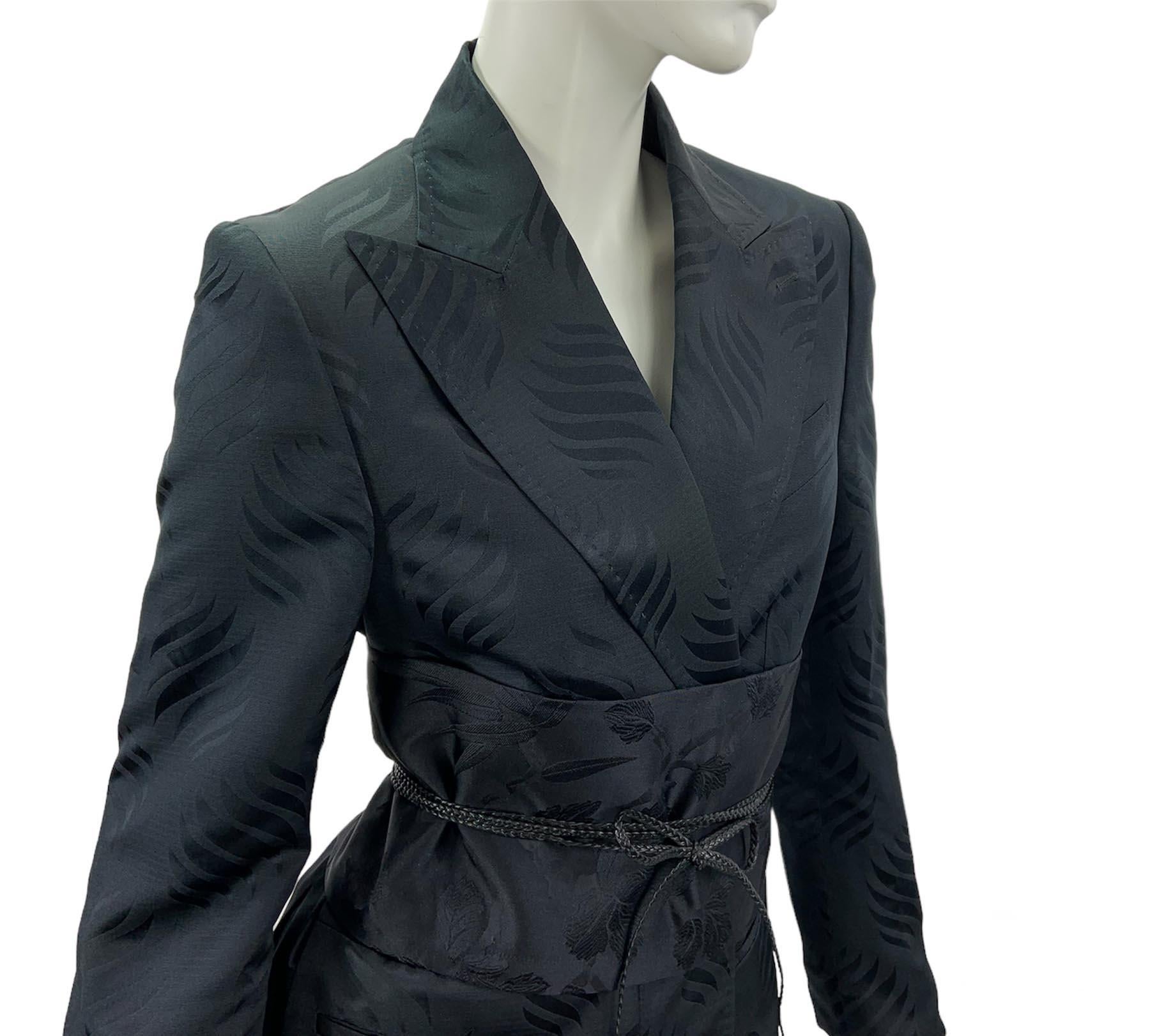 Women's New Tom Ford for Gucci F/W 2002 Black Silk Kimono Jacket with Obi Belt It. 44 For Sale