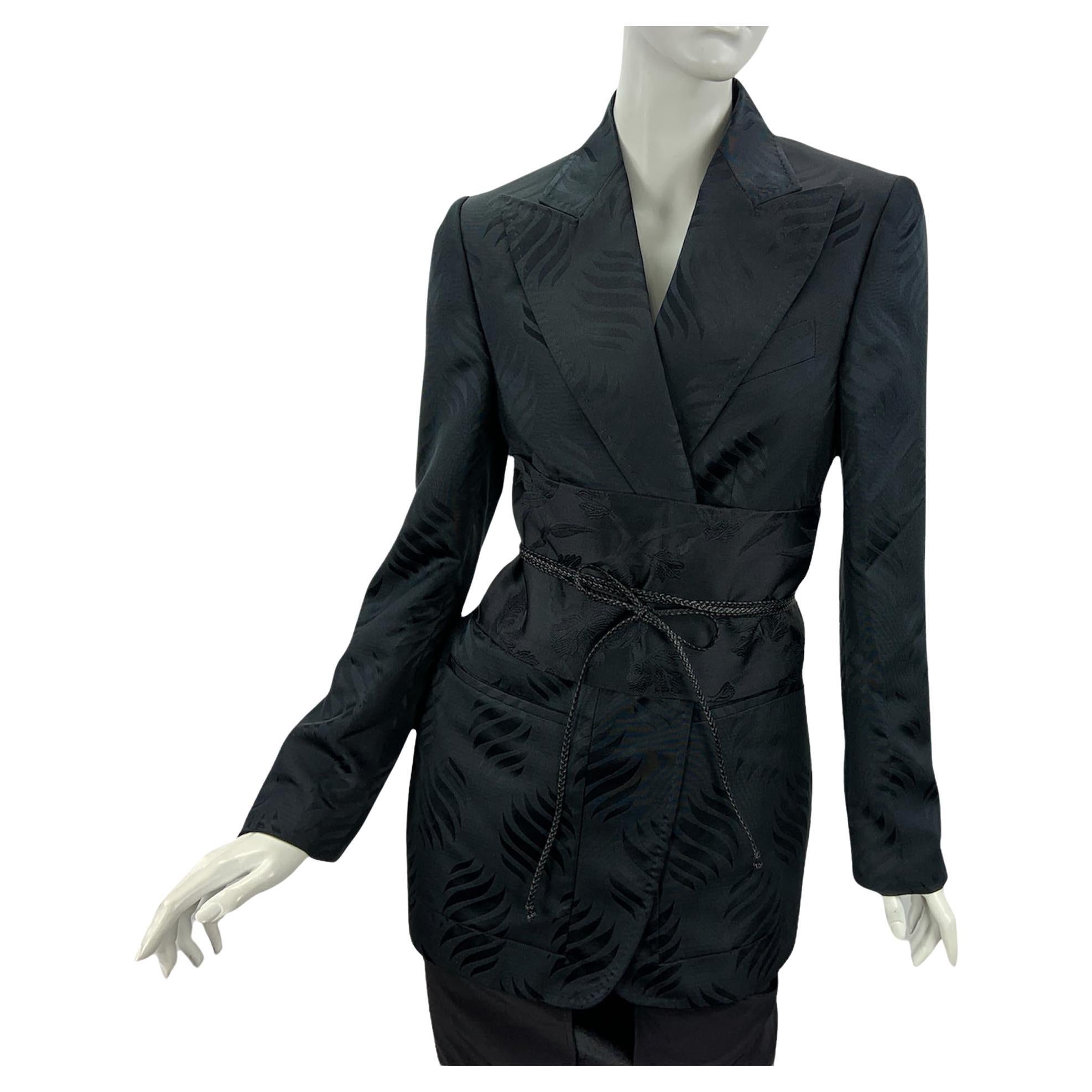 New Tom Ford for Gucci F/W 2002 Black Silk Kimono Jacket with Obi Belt It. 44 For Sale