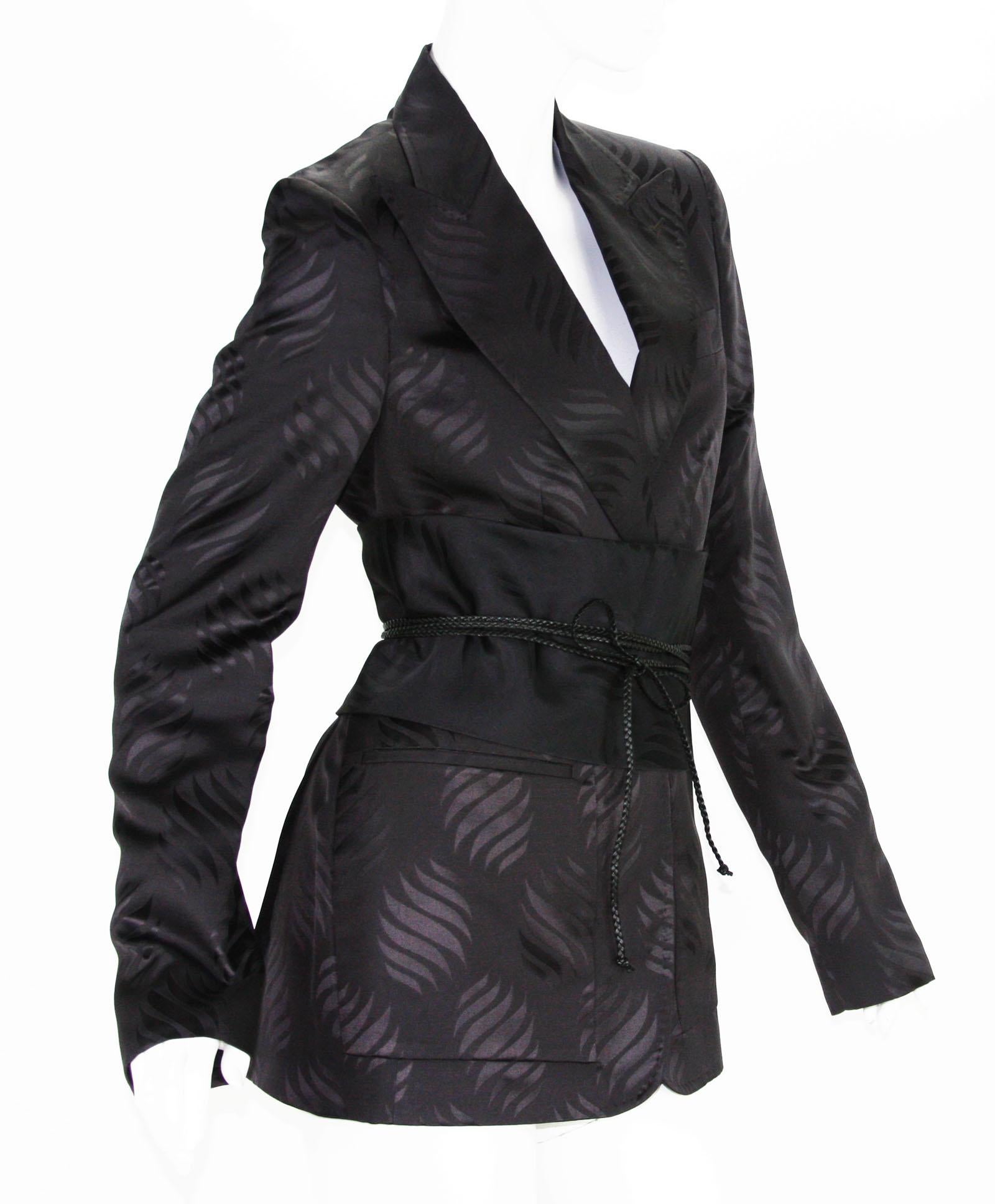 Women's New Tom Ford for Gucci F/W 2002 Brown Silk Kimono Jacket with Obi Belt It. 40 For Sale