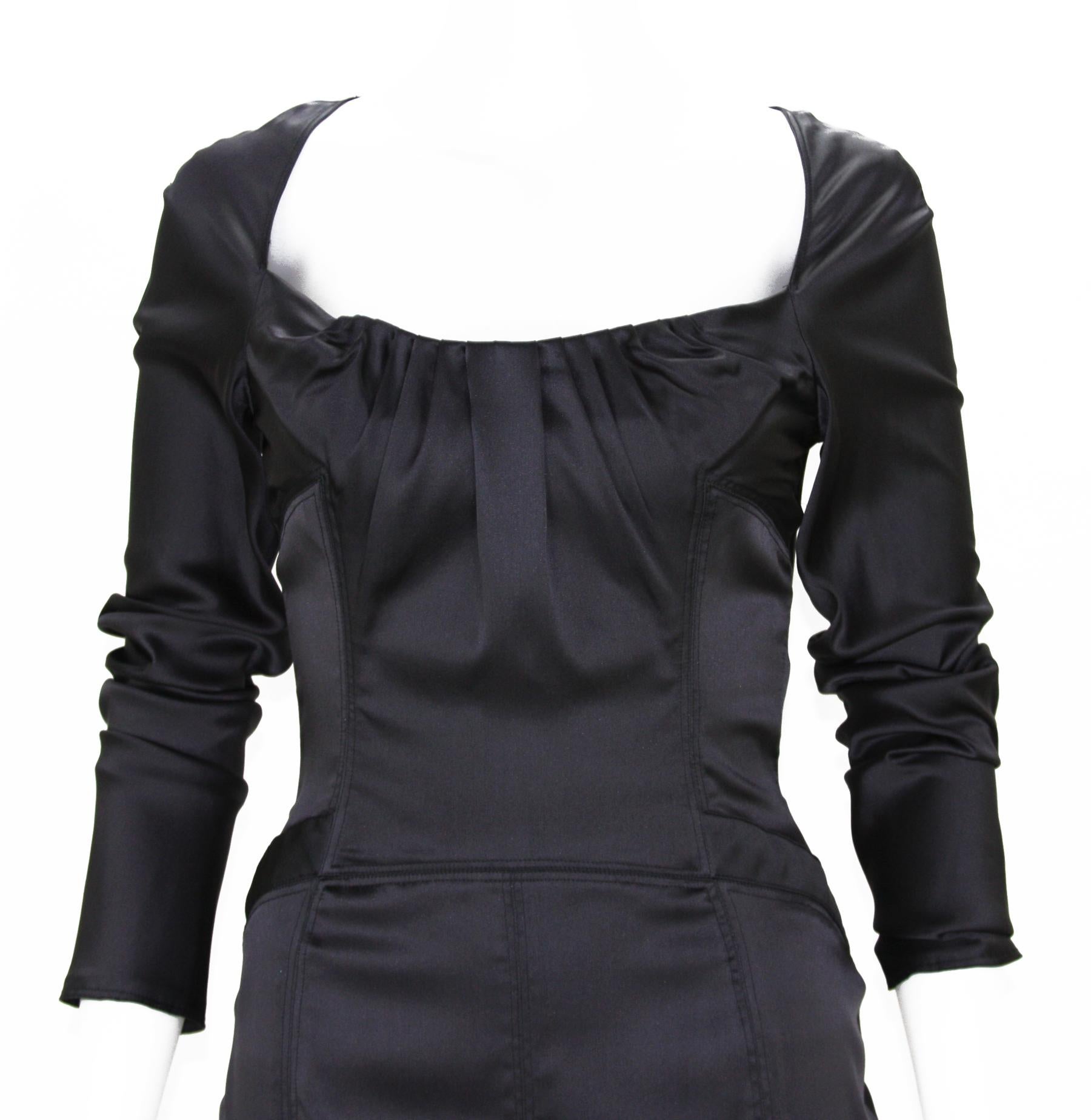 New Tom Ford for Gucci F/W 2003 Silk Black Corset Belt Cocktail Dress It.38   For Sale 3