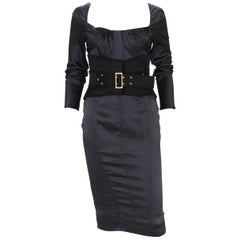 New Tom Ford for Gucci F/W 2003 Silk Black Corset Belt Cocktail Dress It.38