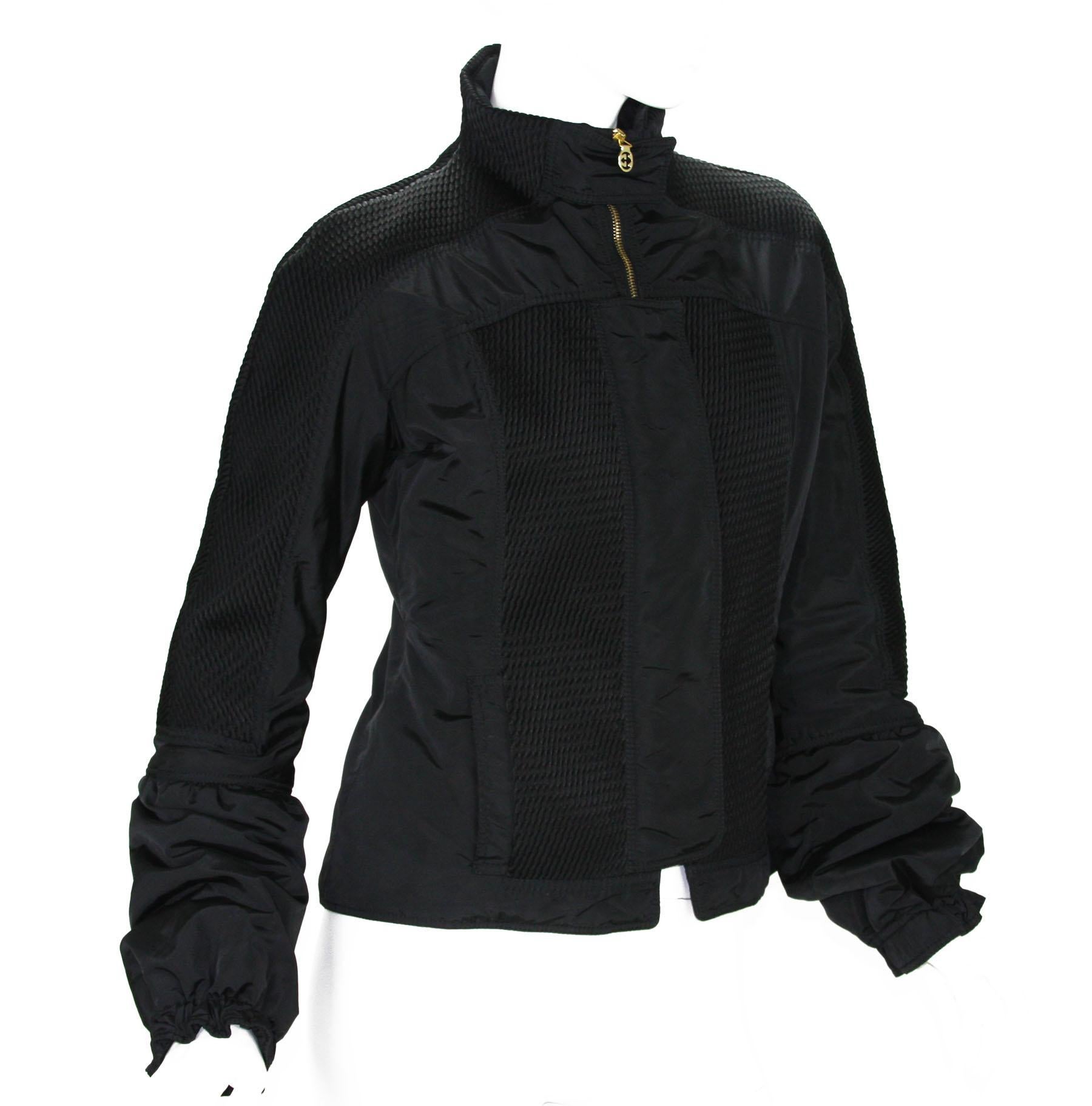 New Tom Ford for Gucci F/W 2004 Black Nylon Warm Jacket 44 In New Condition For Sale In Montgomery, TX