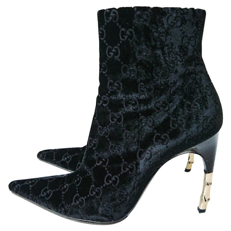 New Tom Ford for Gucci F/W 2004 GG *Guccissima* Velvet Bamboo Ankle Boots 6.5 B For Sale