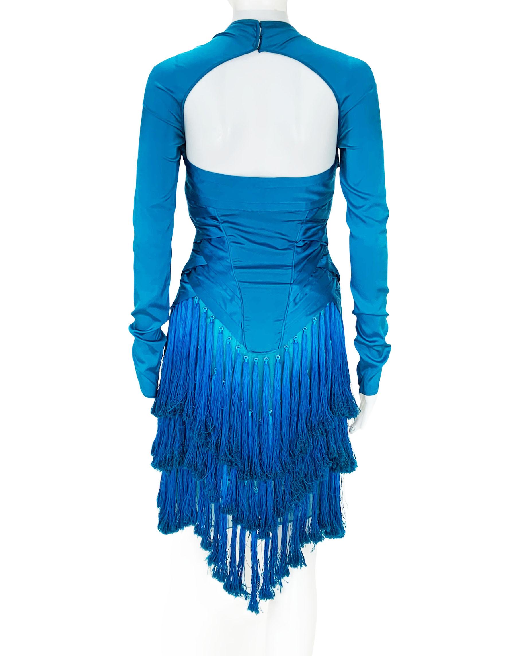 New Tom Ford for Gucci F/W 2004 Runway Caribbean Blue Fringe Dress ...