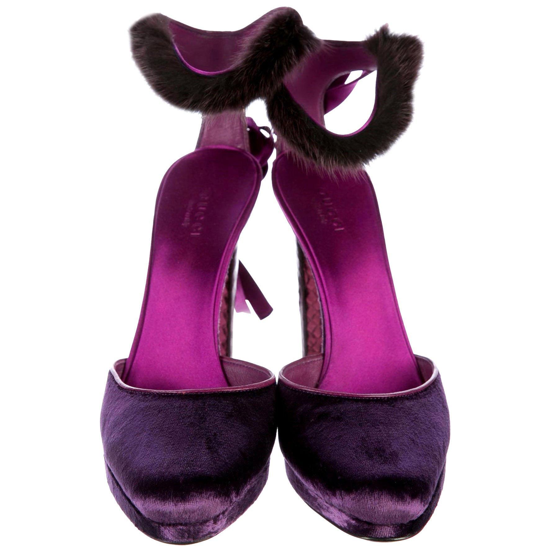 New Tom Ford For Gucci Farewell Collection Mink Python Velvet Heels Sz 7.5