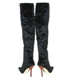 New Tom Ford for Gucci FW 1999 Black Onyx Embellished Velvet Knee Boots 38 US 8