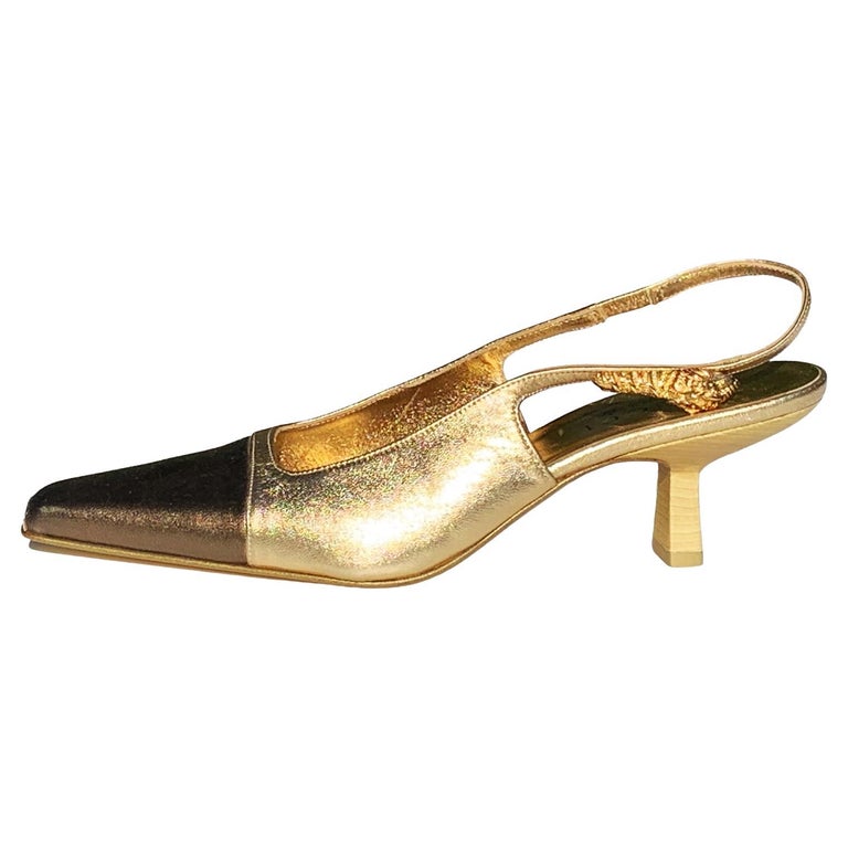 Chaussures neuves Tom Ford pour Gucci en cuir doré à talon tigre 37,5 US  7,5, automne-hiver 2000 En vente sur 1stDibs