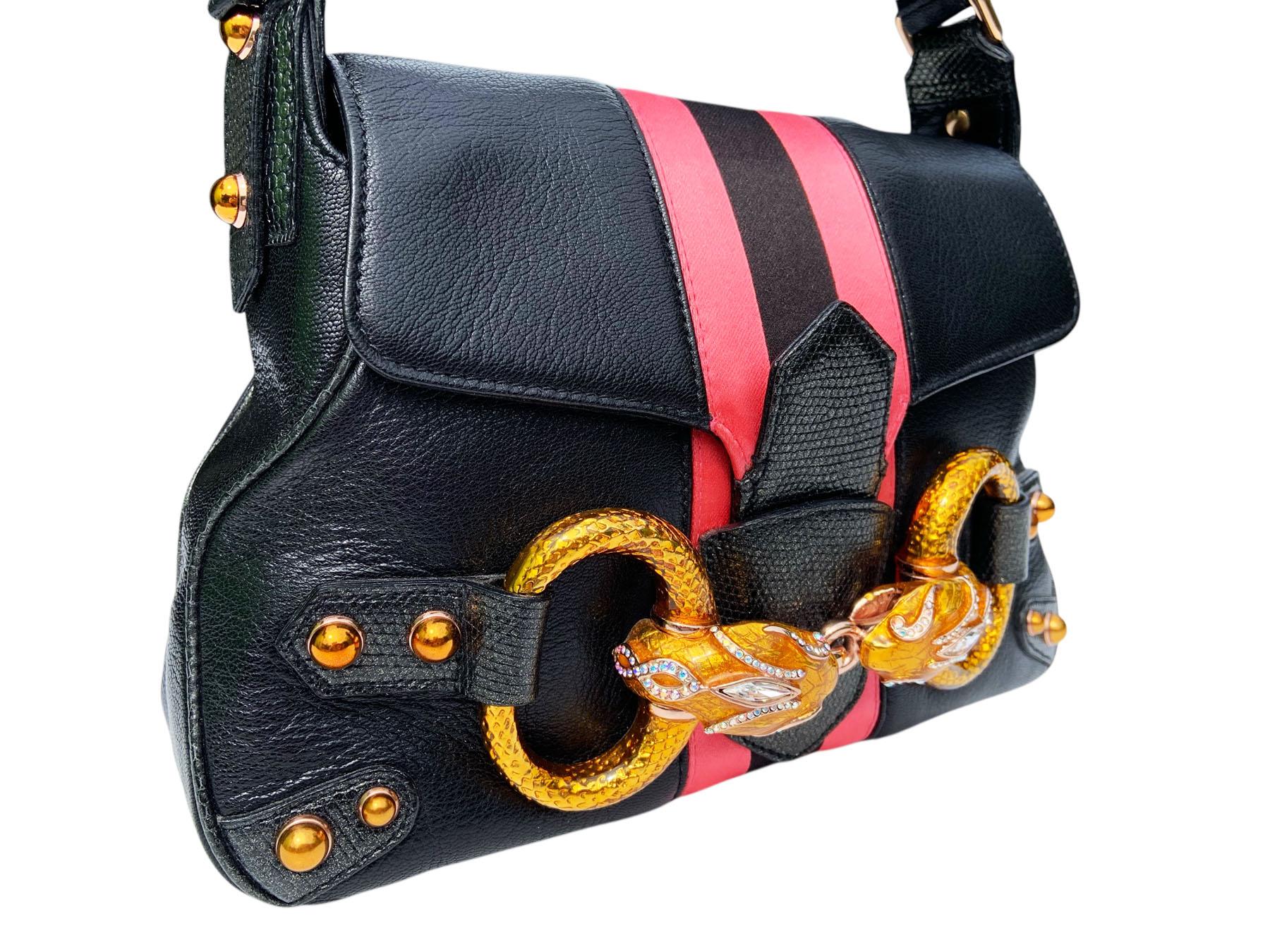 Women's New Tom Ford for Gucci FW 2004 Leather Lizard Serpent Web Limited Edition Bag For Sale