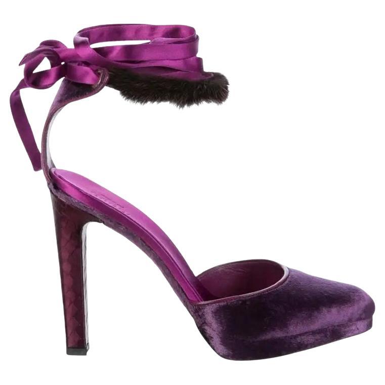 New Tom Ford for Gucci FW 2004 Mink Trim Python Heel Purple Shoes It 37.5 US 7.5 For Sale