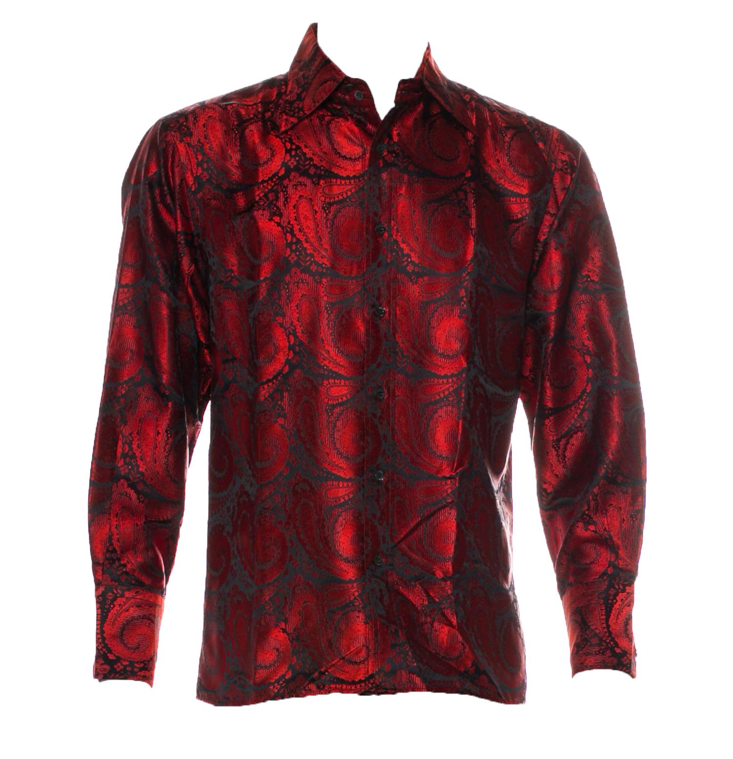 New Tom Ford for Gucci Men's Silk Diamond Red Black Paisley Design Shirt 16.5