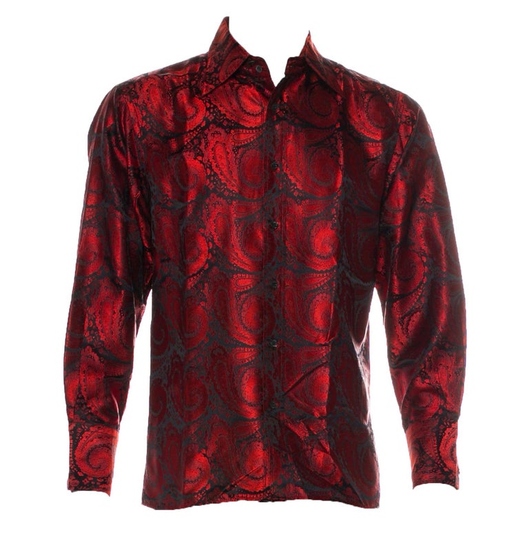 Gucci Men's Red Silk Pajamas with Horse Bit and Animal Print Tom Ford Era