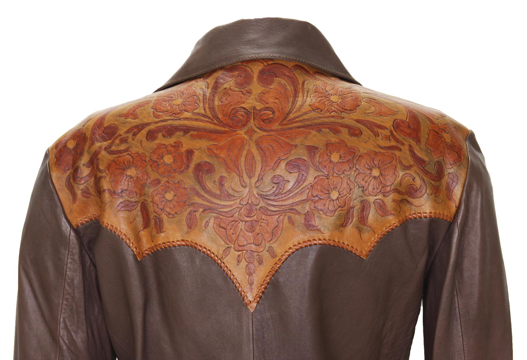 New Tom Ford for Gucci Runway S/S 2004 Collection Western Leather Men's Shirt 48 In New Condition In Montgomery, TX